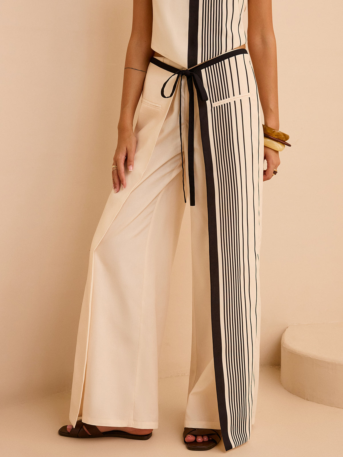 Striped Low-Waist Pants-Massicos