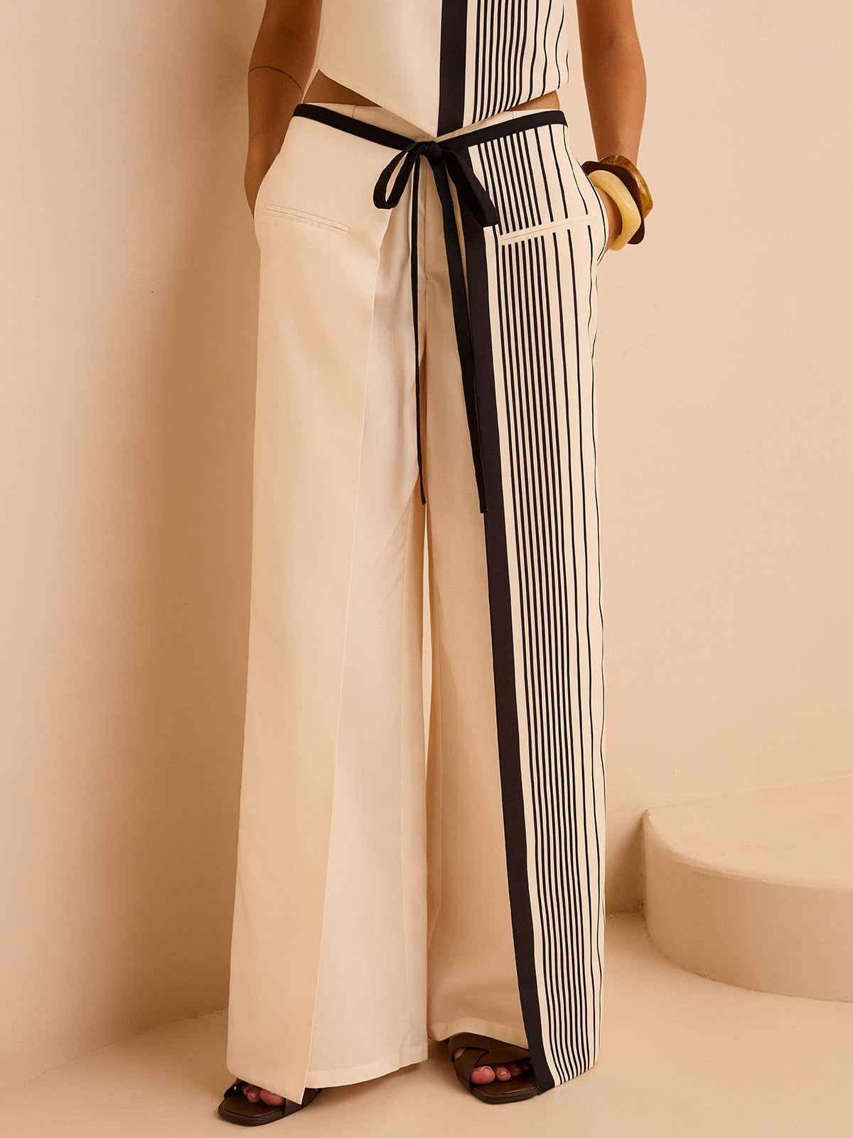 Striped Low-Waist Pants-Massicos