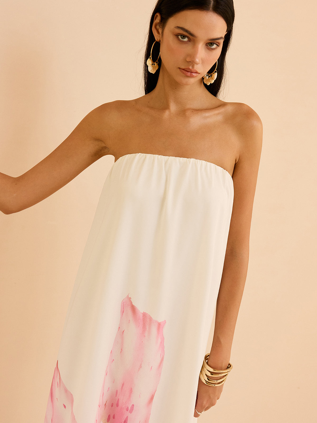 Strapless Floral Print Maxi Dress-Massicos