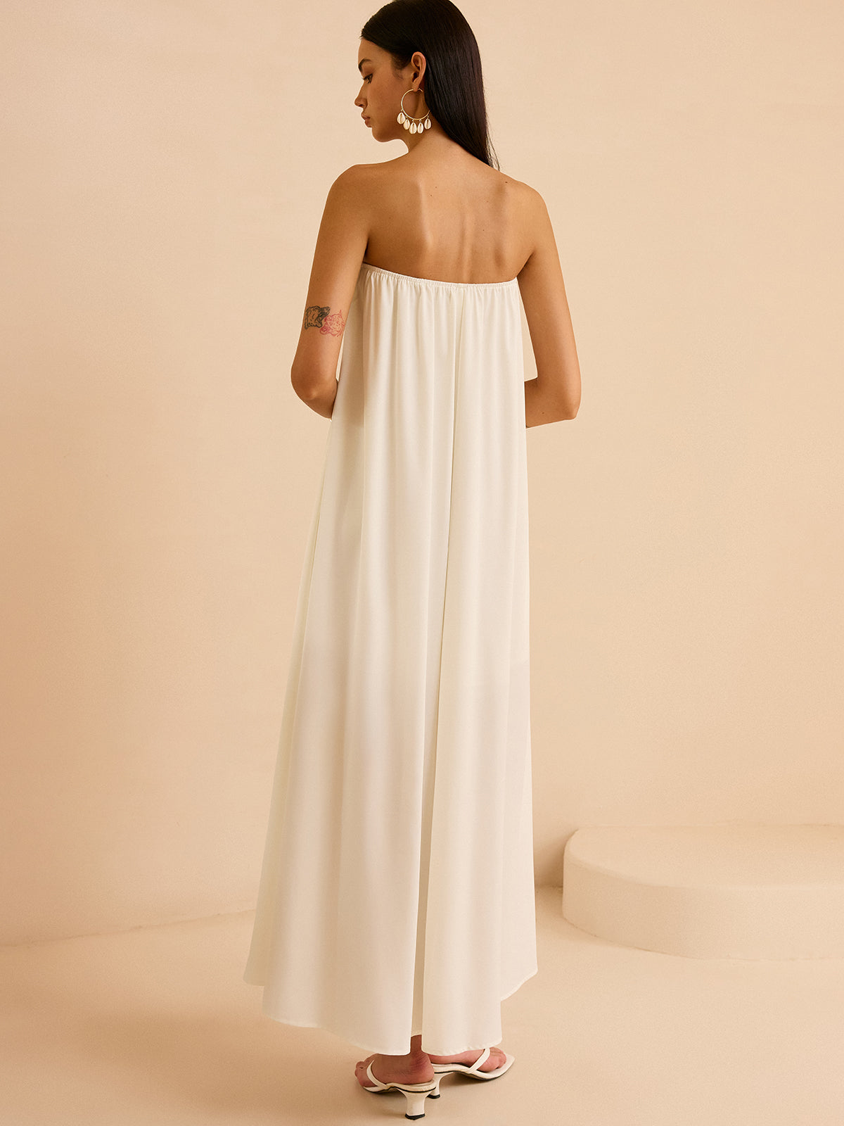 Strapless Floral Print Maxi Dress-Massicos
