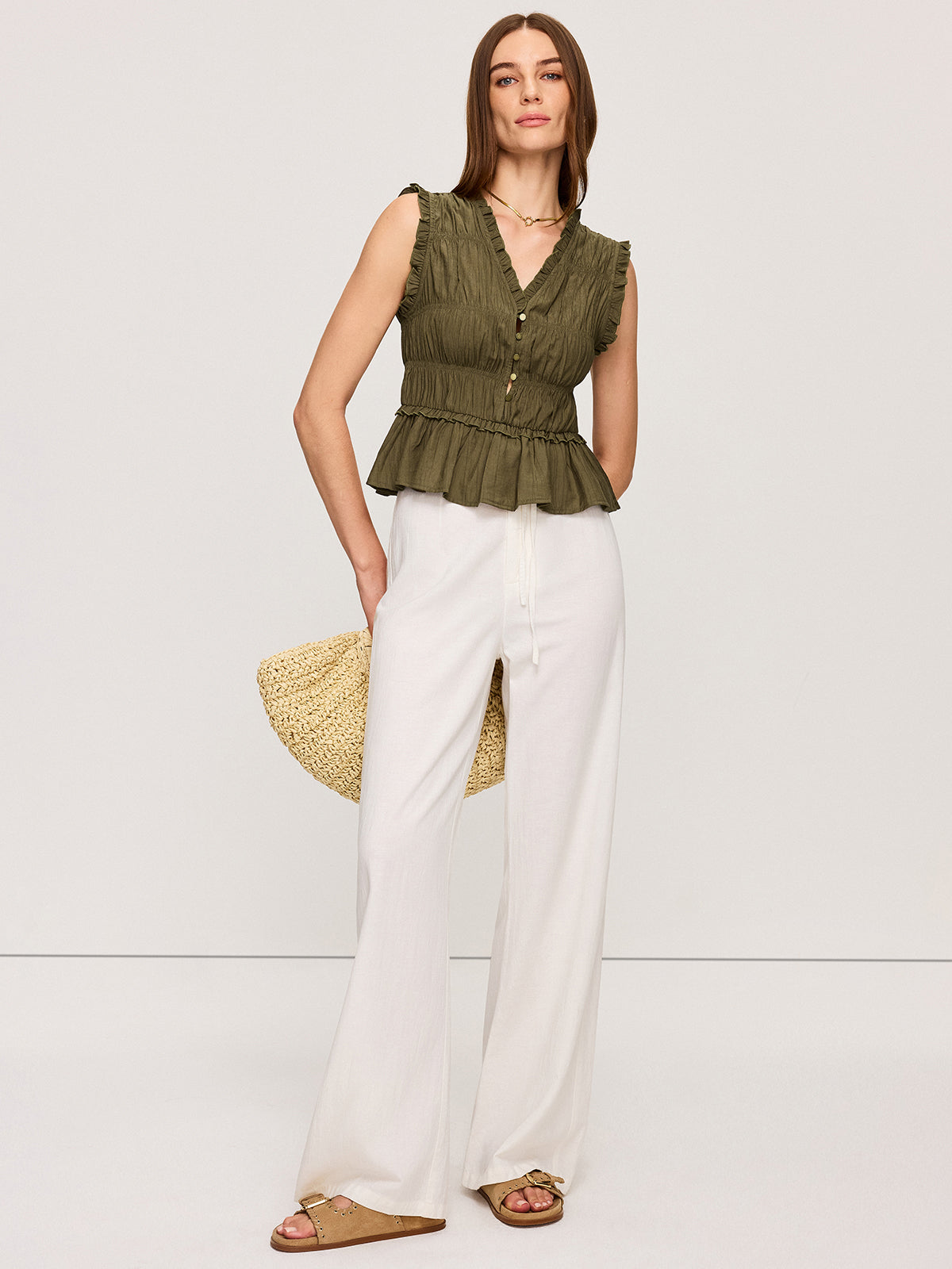Ruffled V-Neck Peplum Top-Massicos