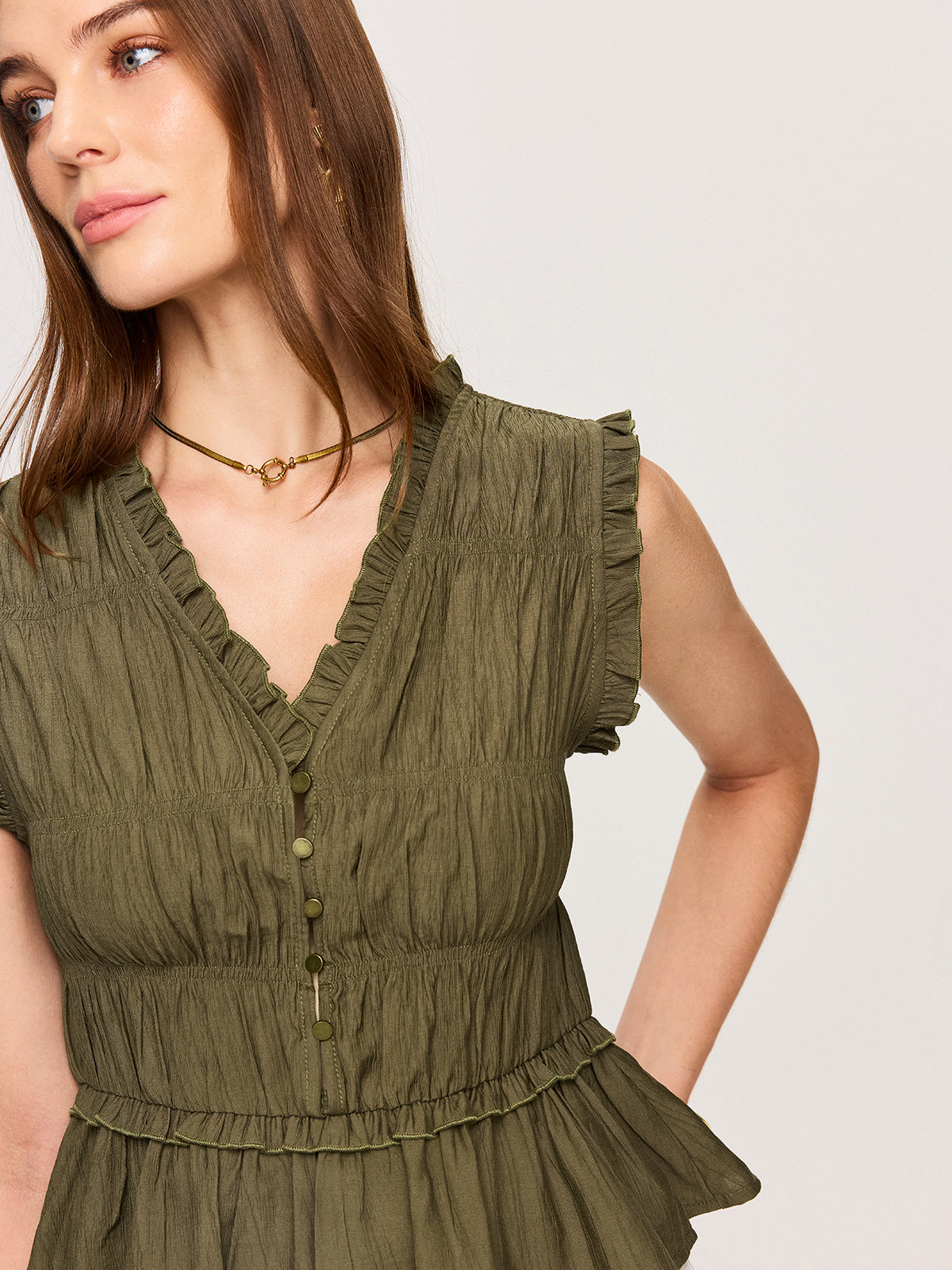 Ruffled V-Neck Peplum Top-Massicos