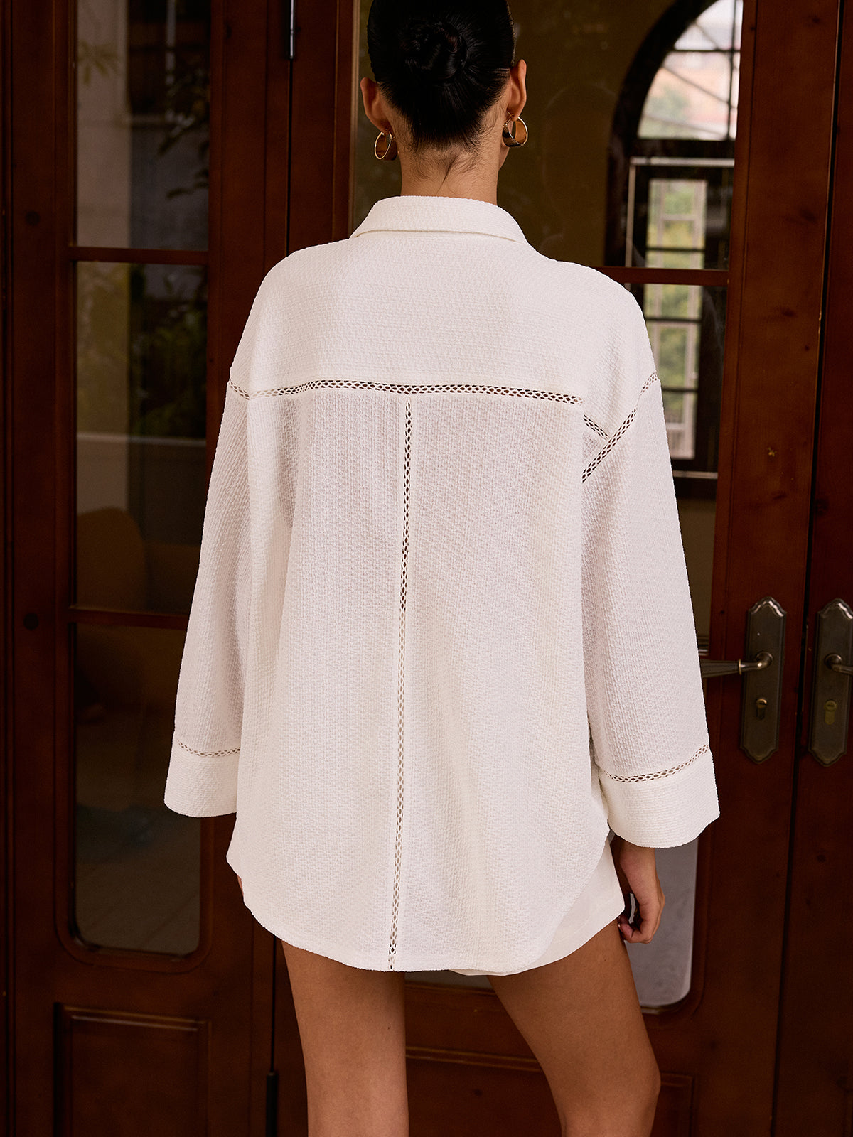 Textured Cut-Out Detail Shirt-Massicos