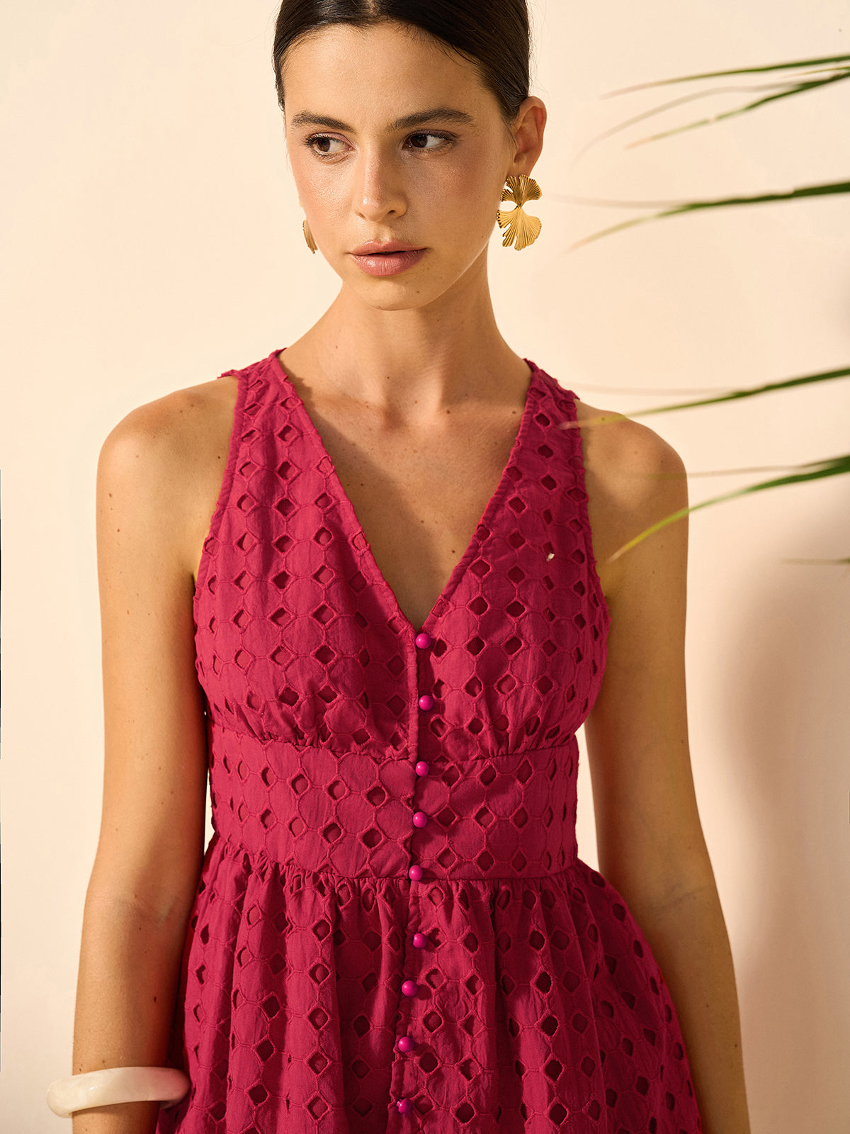 Eyelet Peplum Top With Shorts Set-Massicos