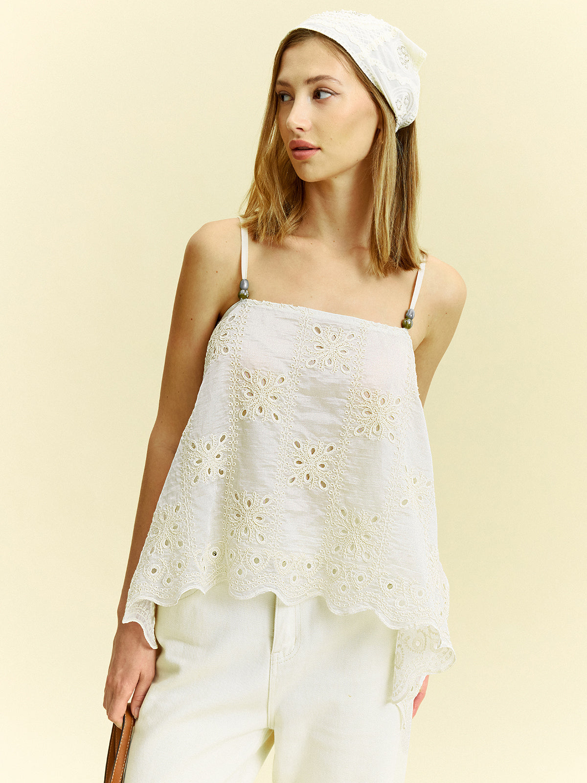 Semi-Sheer Embroidered Eyelet Cami Top-Massicos