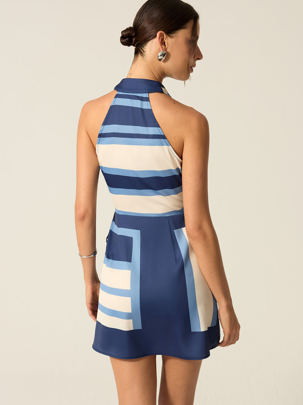 Striped Halter Mini Dress-Massicos