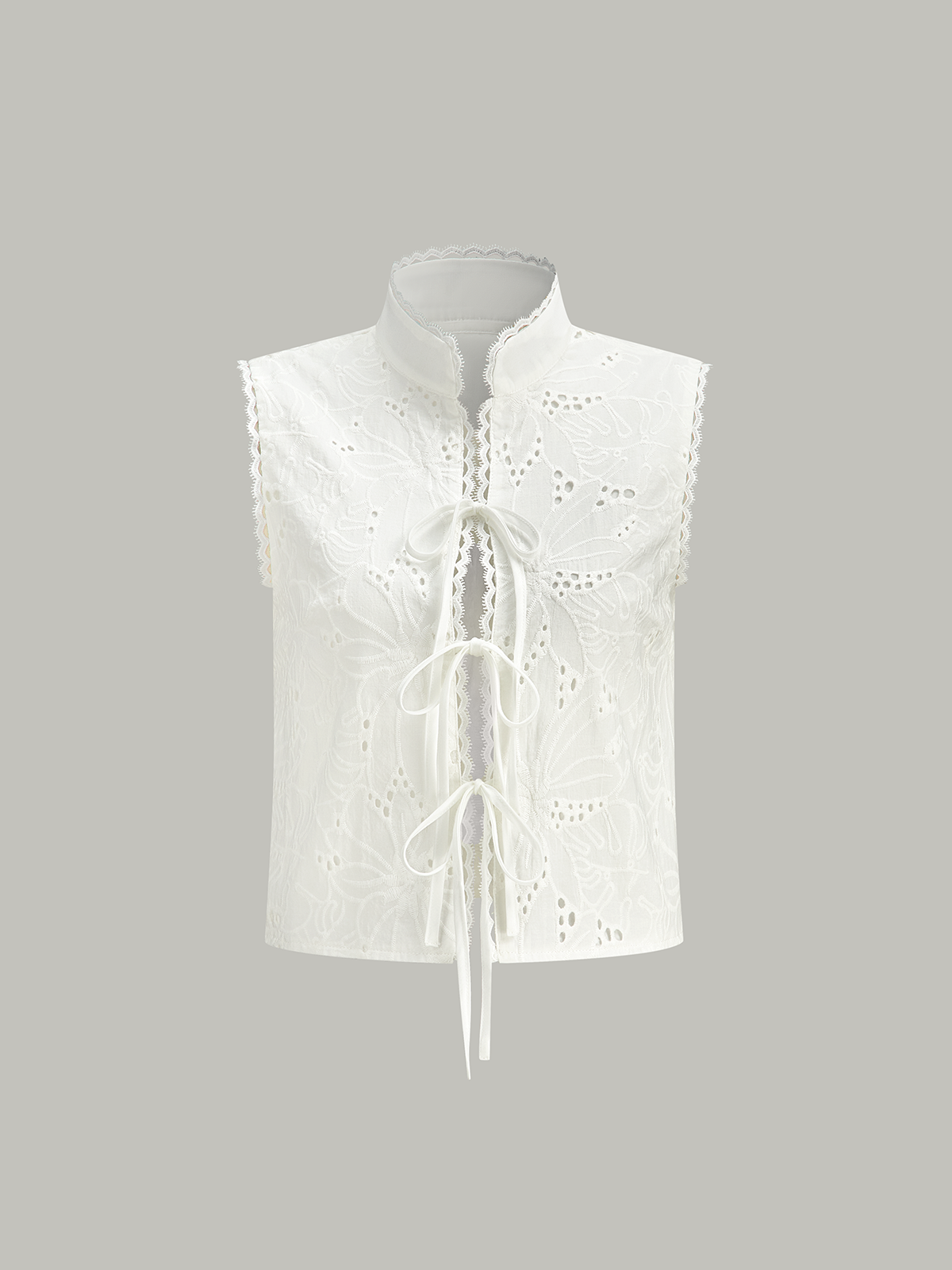 Sleeveless Eyelet Lace-Up Crop Top-Massicos