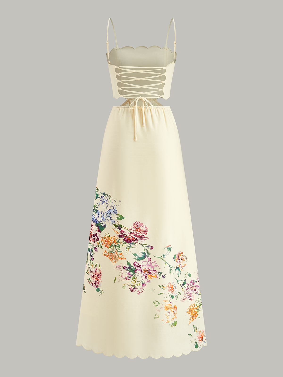 Floral Print Lace-Up Back Sleeveless Dress-Massicos
