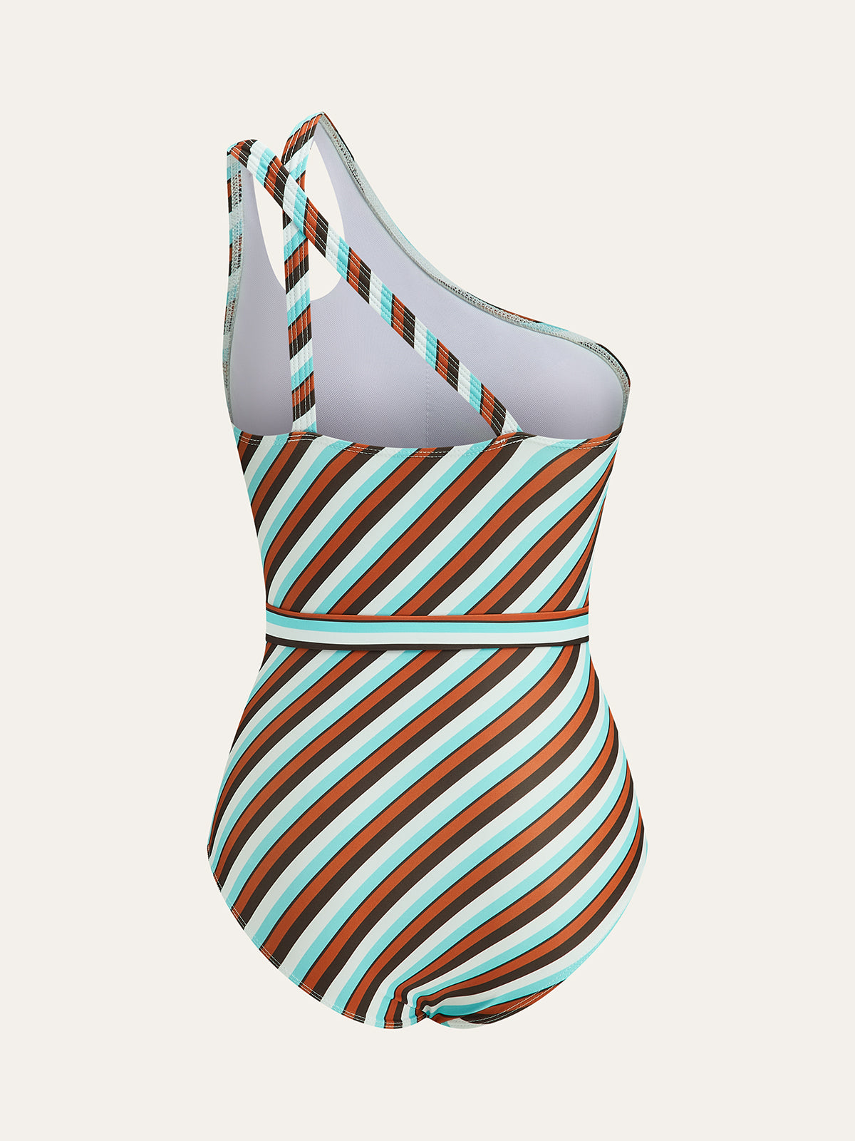 Asymmetrical Striped Belted One-Piece Swimsuit-Massicos