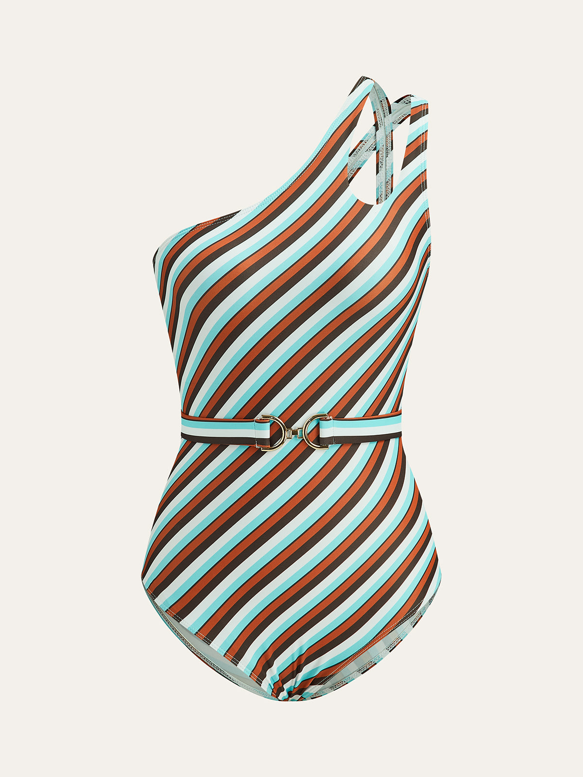 Asymmetrical Striped Belted One-Piece Swimsuit-Massicos