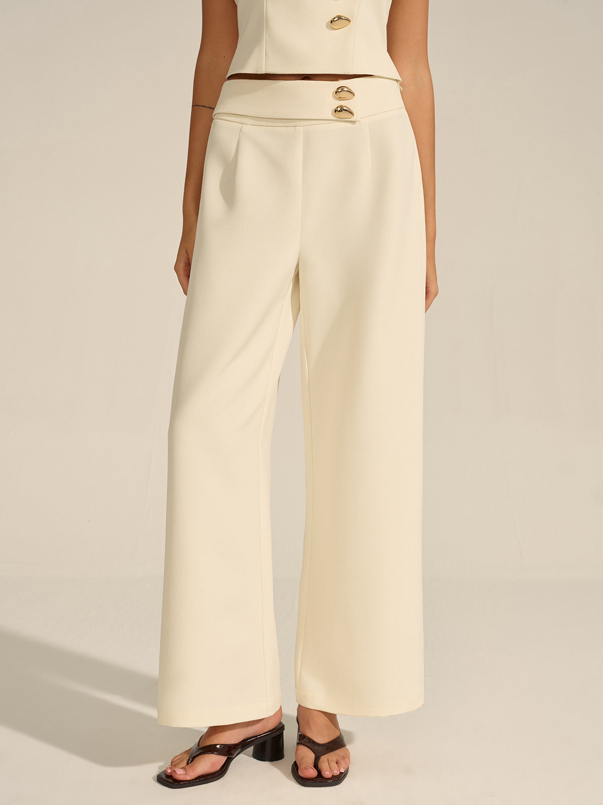 Metal Decor Mid-Waist Pants-Massicos