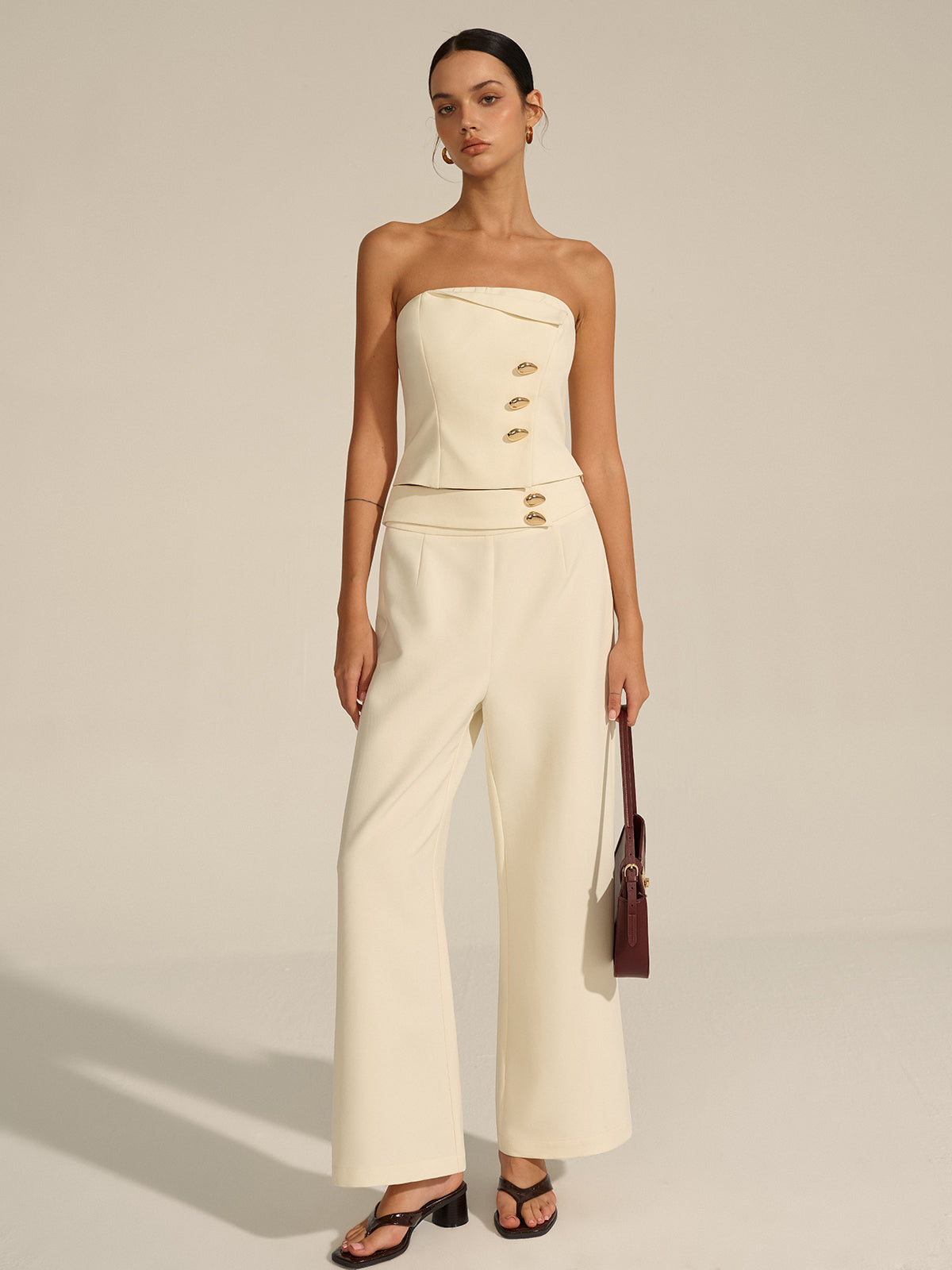 Metal Decor Strapless Crop Top-Massicos