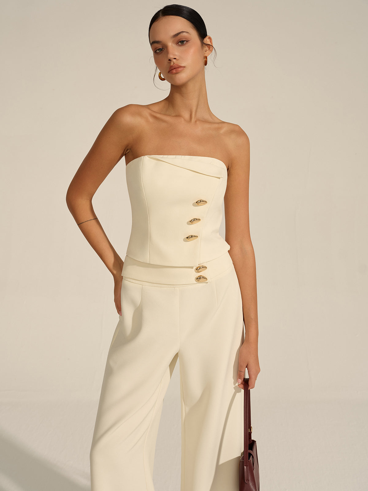 Metal Decor Strapless Crop Top-Massicos