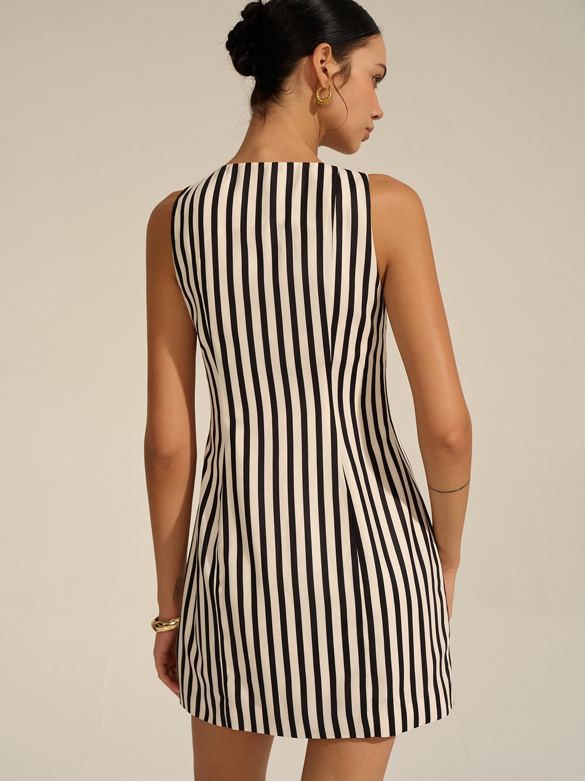 Striped Button-Front Mini Dress-Massicos