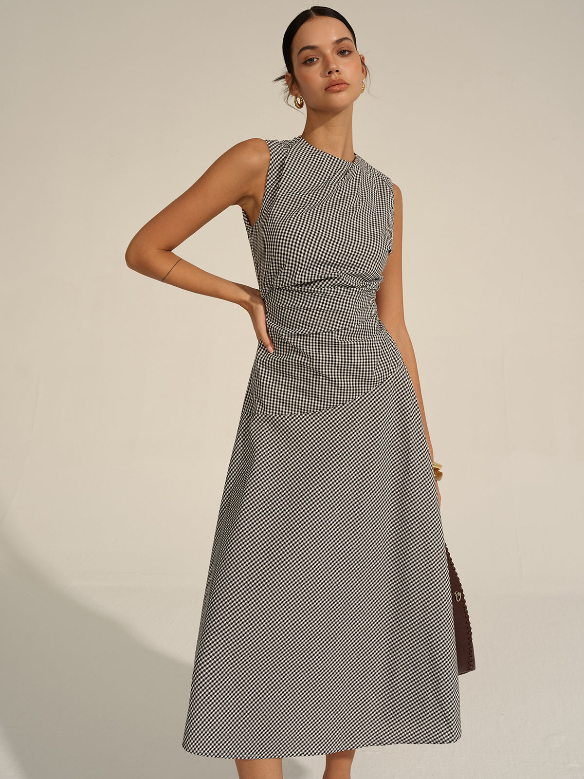 Gingham Midi Dress-Massicos