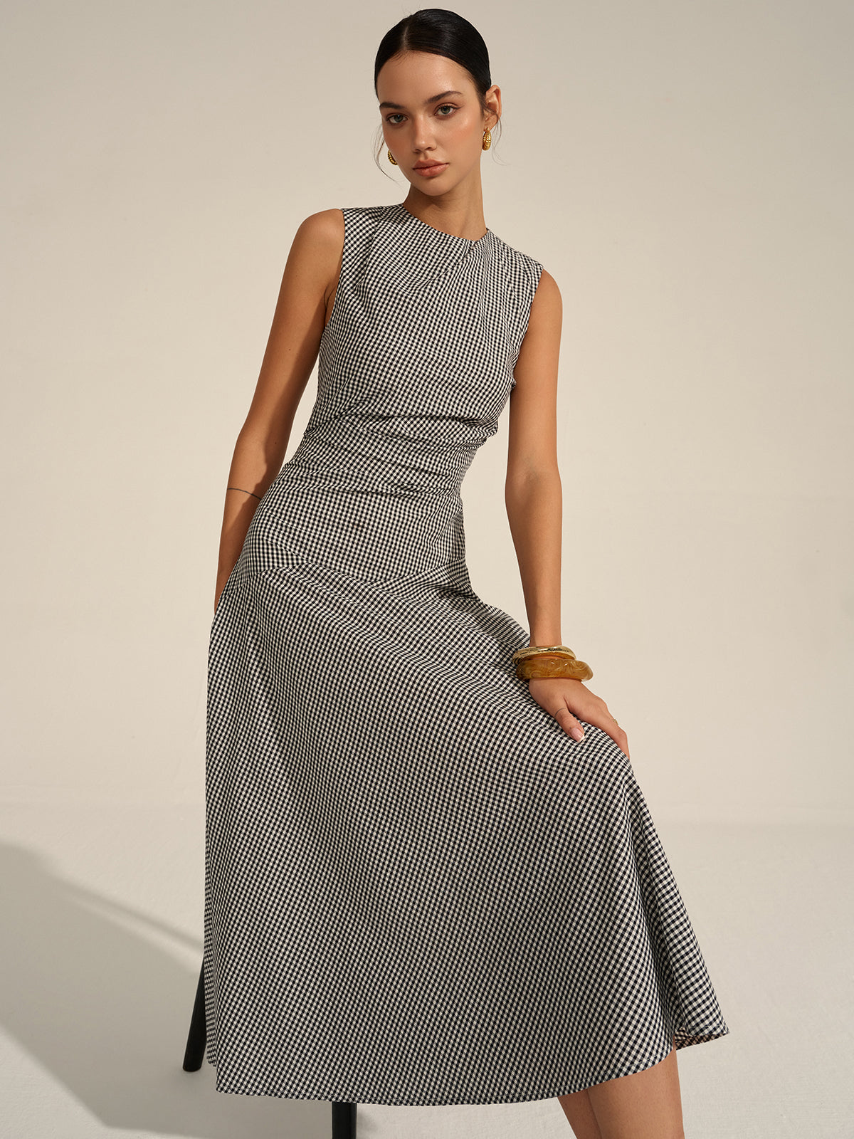 Gingham Midi Dress-Massicos