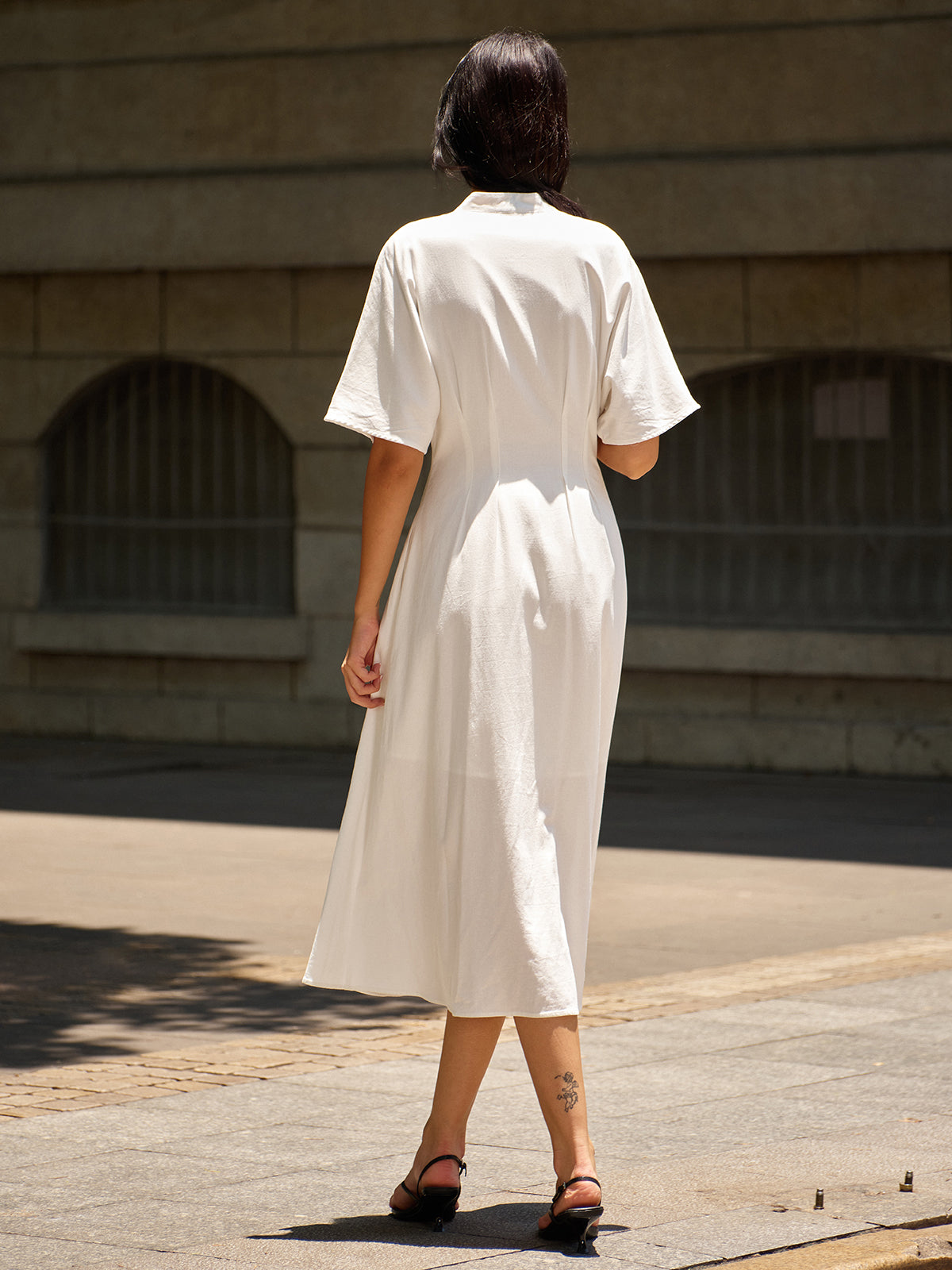 Metal Decor V-Neck Midi Dress-Massicos