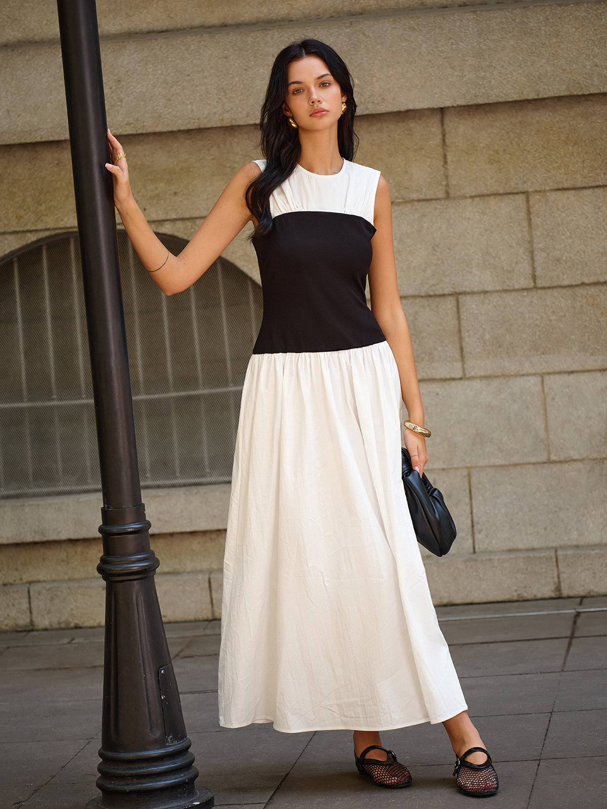 Sleeveless Color-Block Maxi Dress-Massicos