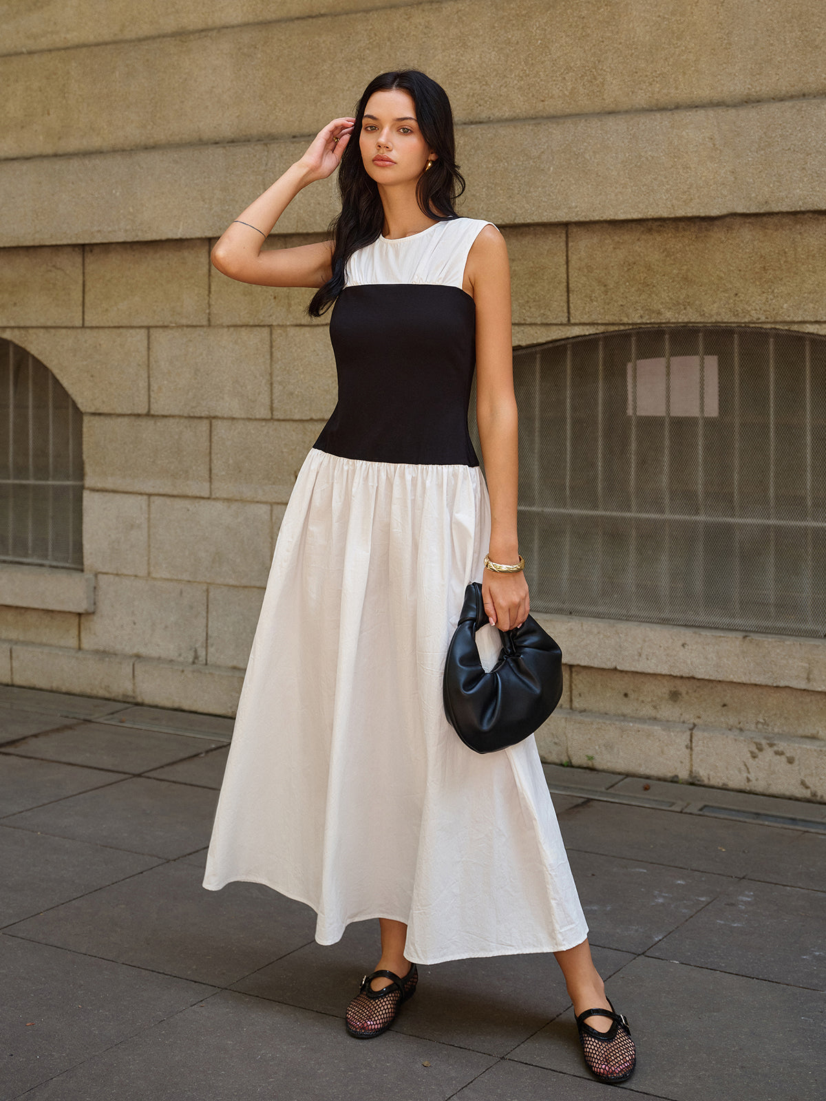 Sleeveless Color-Block Maxi Dress-Massicos