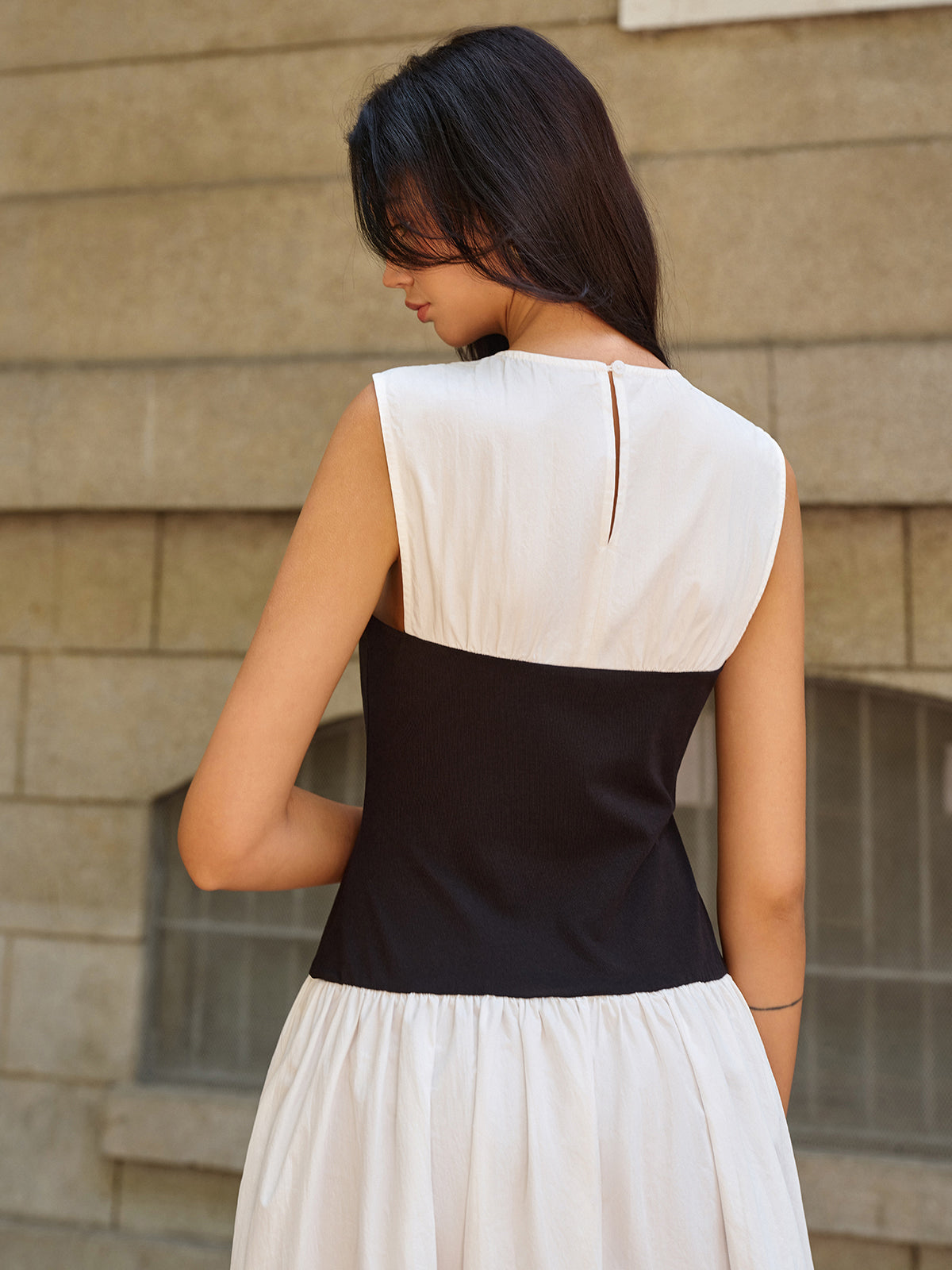 Sleeveless Color-Block Maxi Dress-Massicos