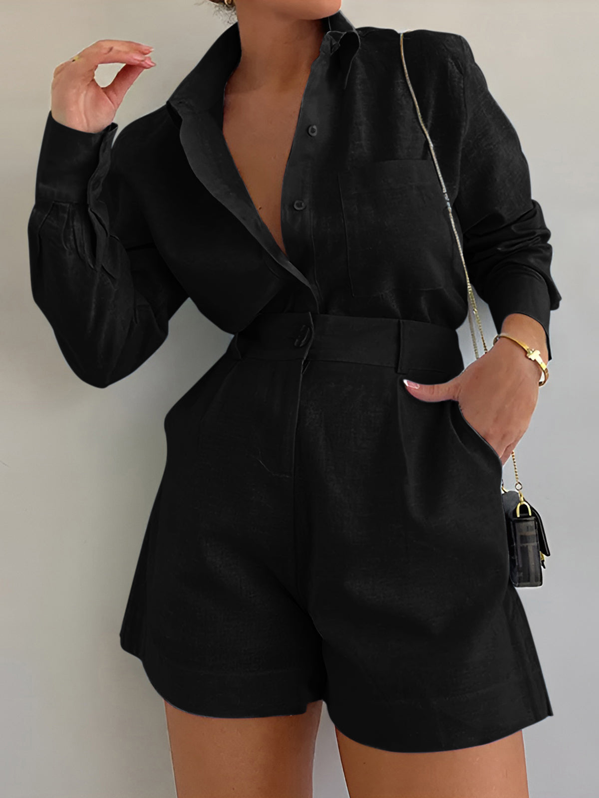 Long Sleeve Loose Shorts Set-Massicos