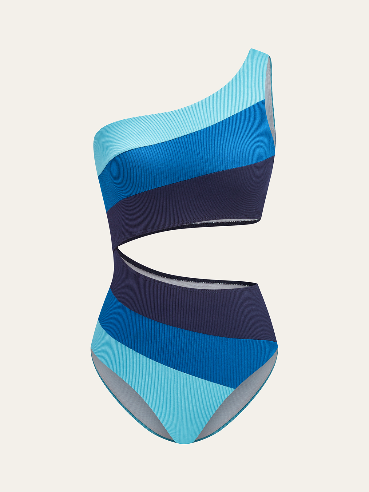 Asymmetrical Striped One-Shoulder Swimsuit-Massicos