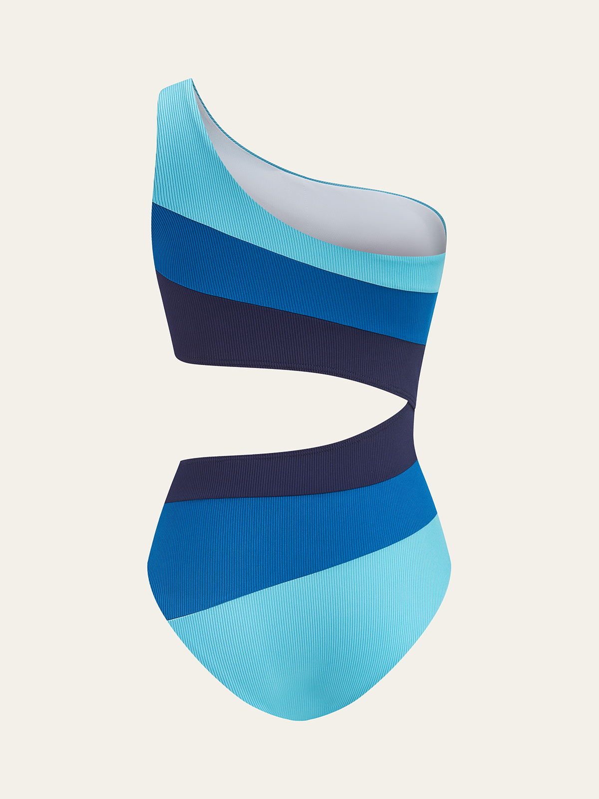Asymmetrical Striped One-Shoulder Swimsuit-Massicos