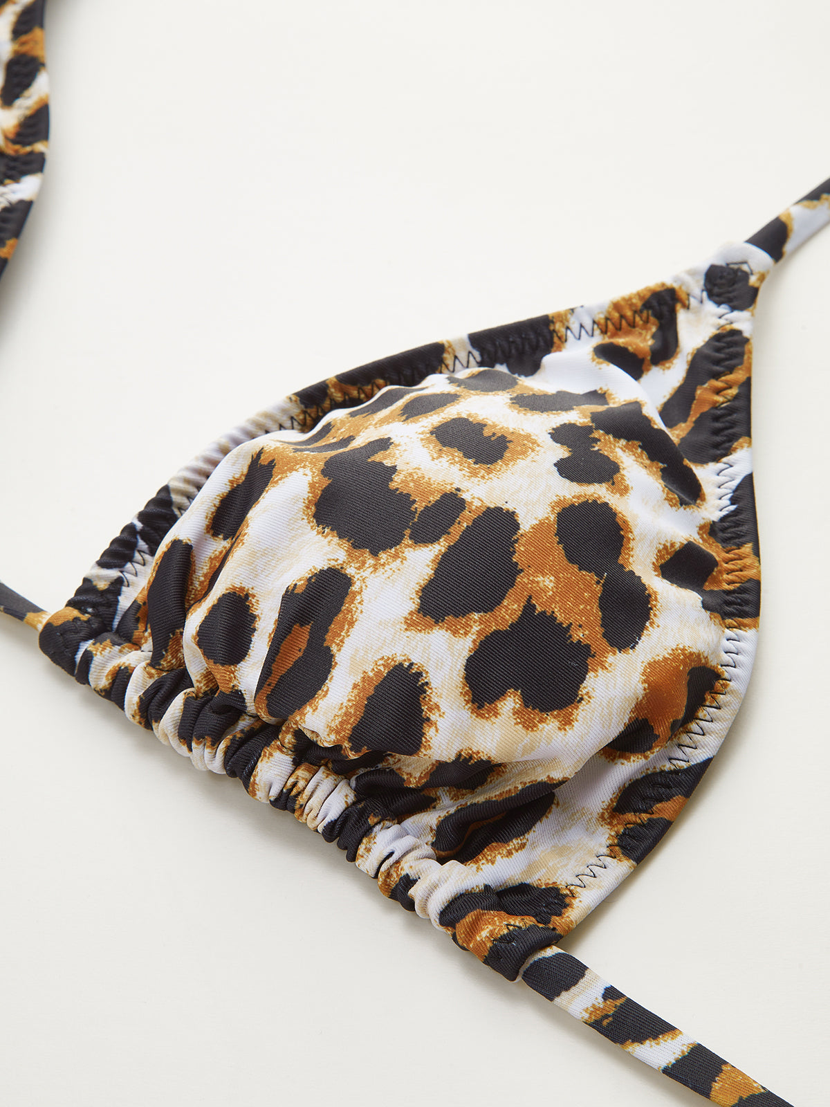 Leopard Print Triangle Bikini Top with Tie-Back-Massicos