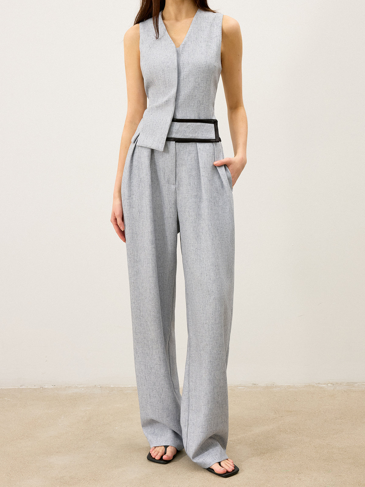 Contrast Waistband Wide - Leg Pants-Massicos