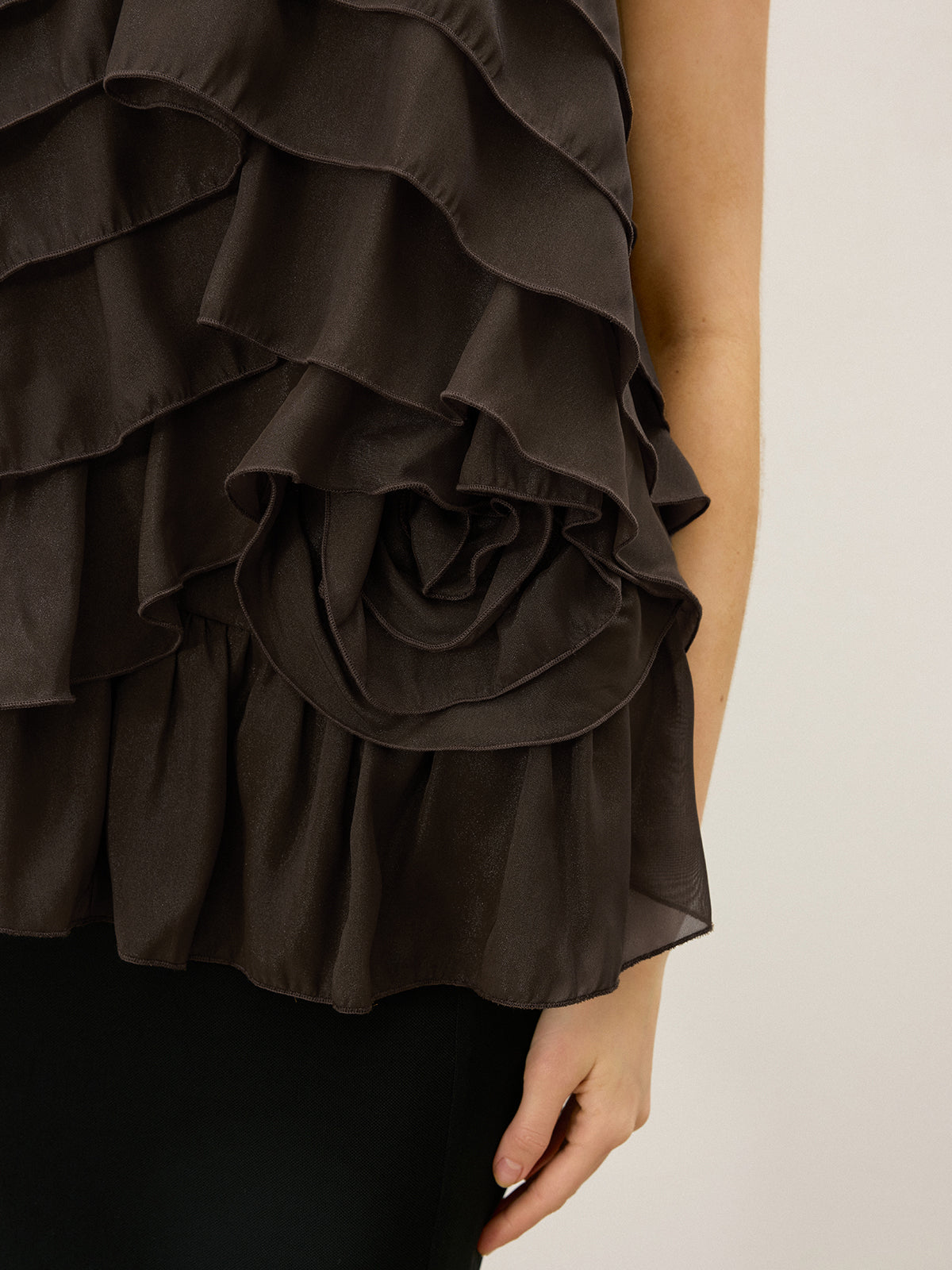 Tiered Ruffle Chiffon Halter Top with 3D Flower-Massicos
