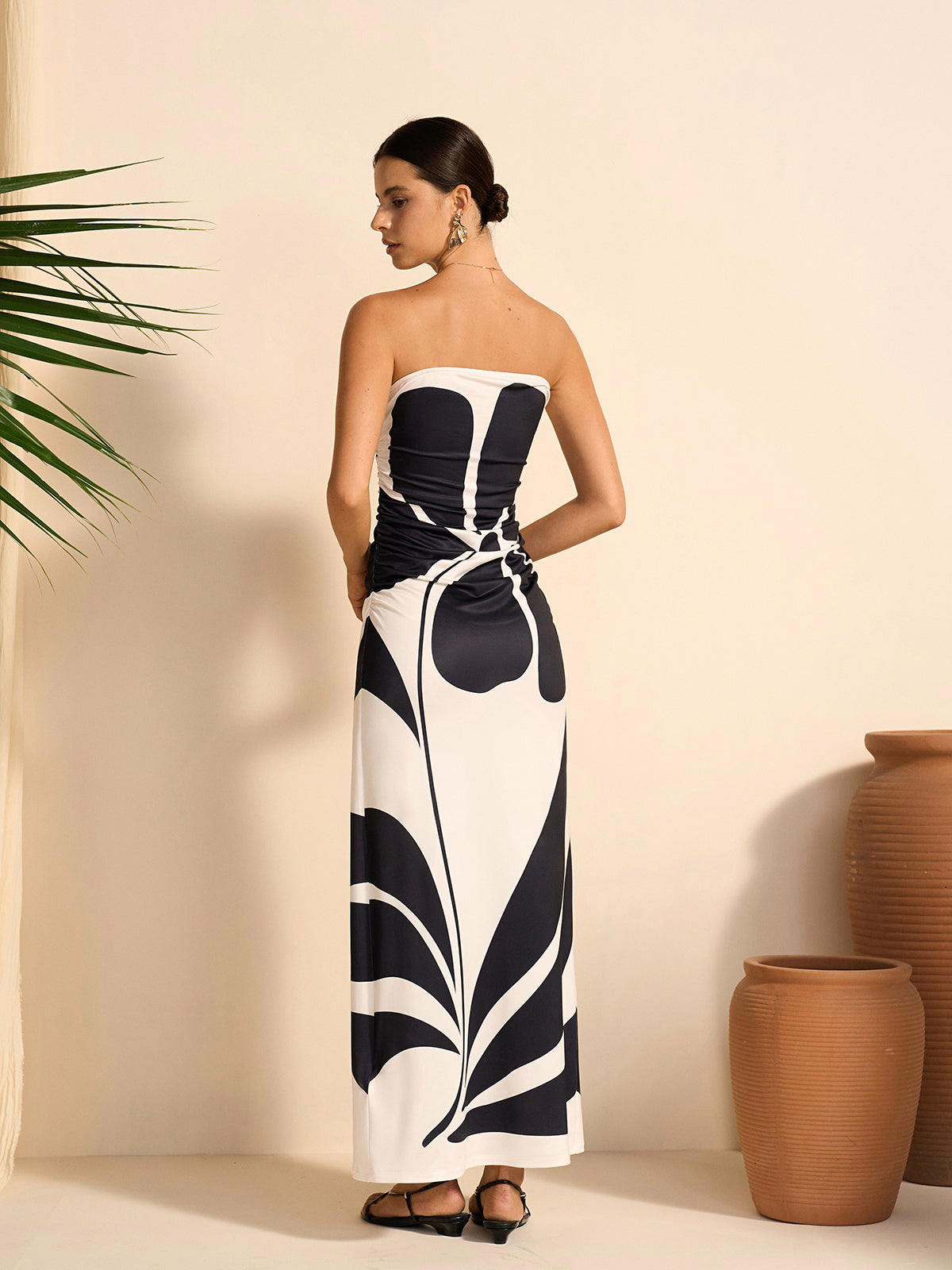 Semi-Sheer Strapless Floral Dress-Massicos
