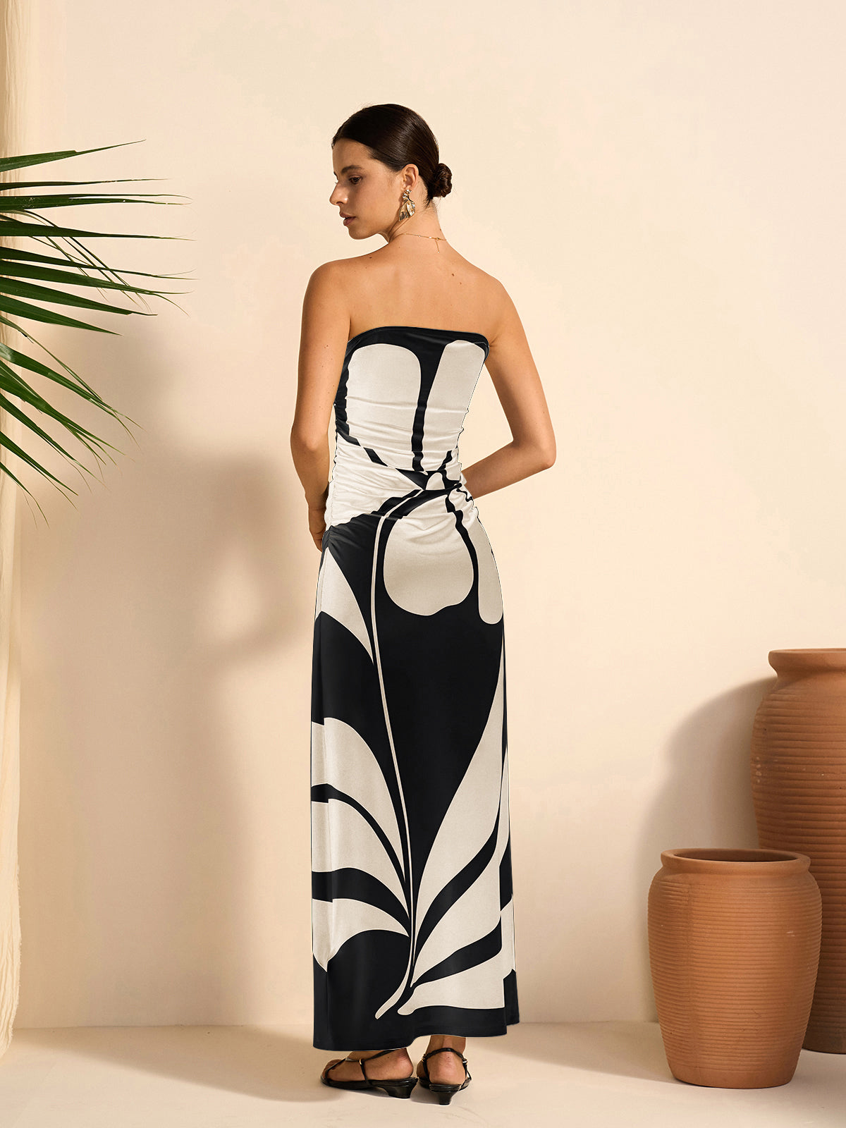 Semi-Sheer Strapless Floral Dress-Massicos