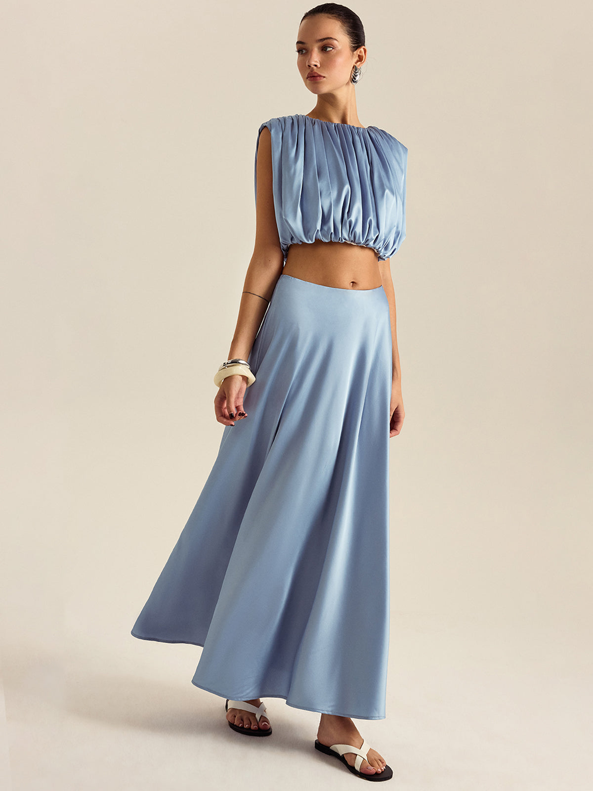 Ruched Crop Top Skirt Set-Massicos