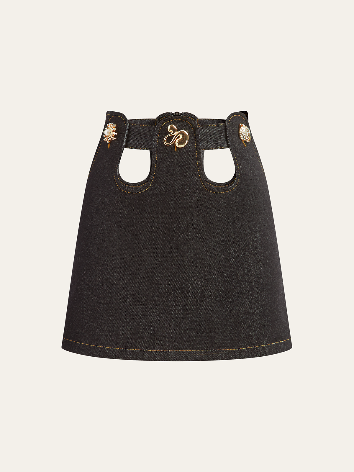 Metal Decor Cut-Out Denim Mini Skirt-Massicos