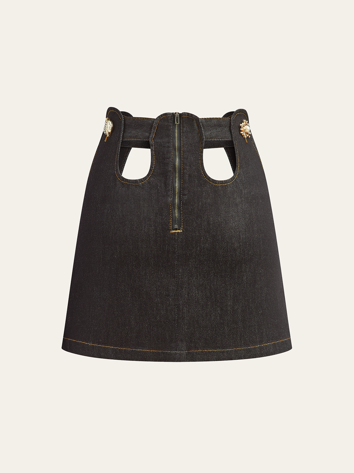 Metal Decor Cut-Out Denim Mini Skirt-Massicos