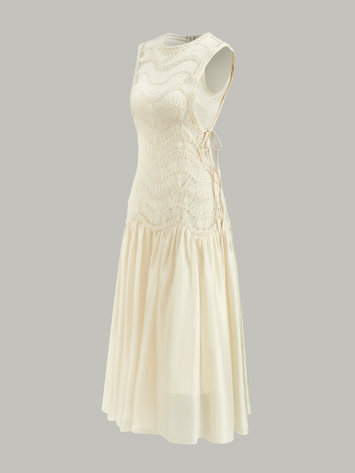 Semi-Sheer Textured Fabric Panel Tulle Dress-Massicos
