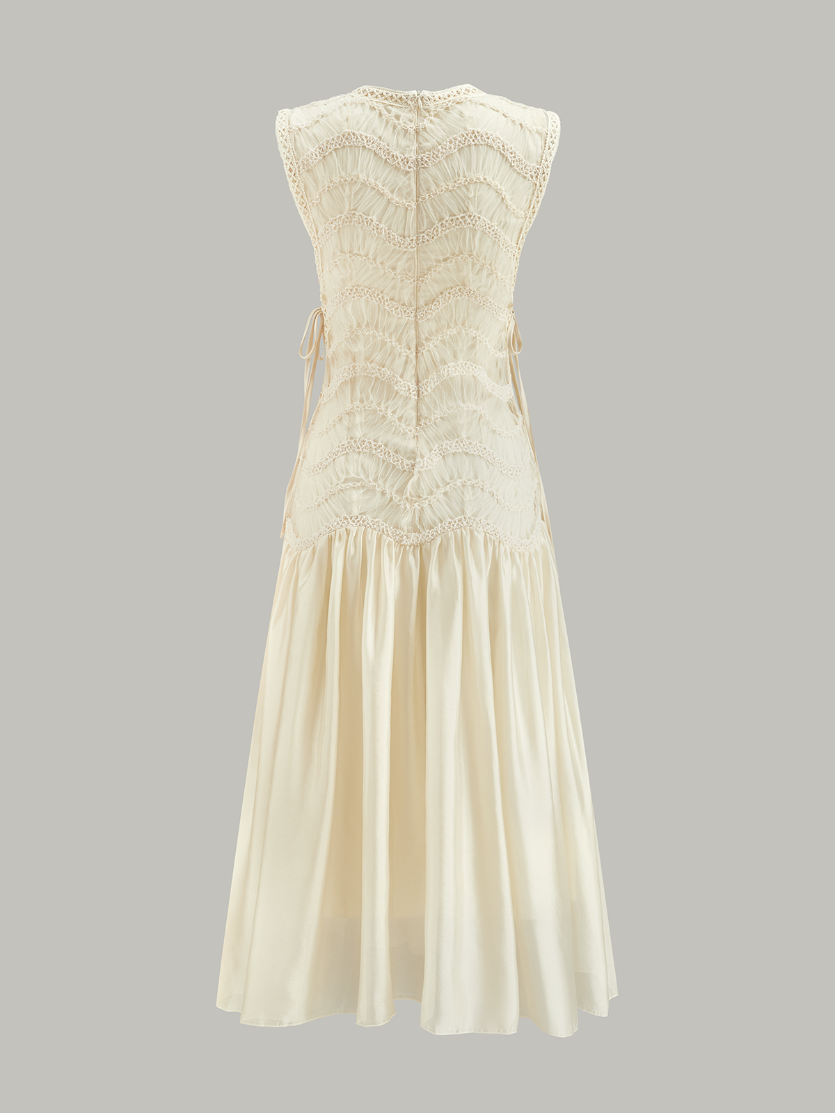 Semi-Sheer Textured Fabric Panel Tulle Dress-Massicos