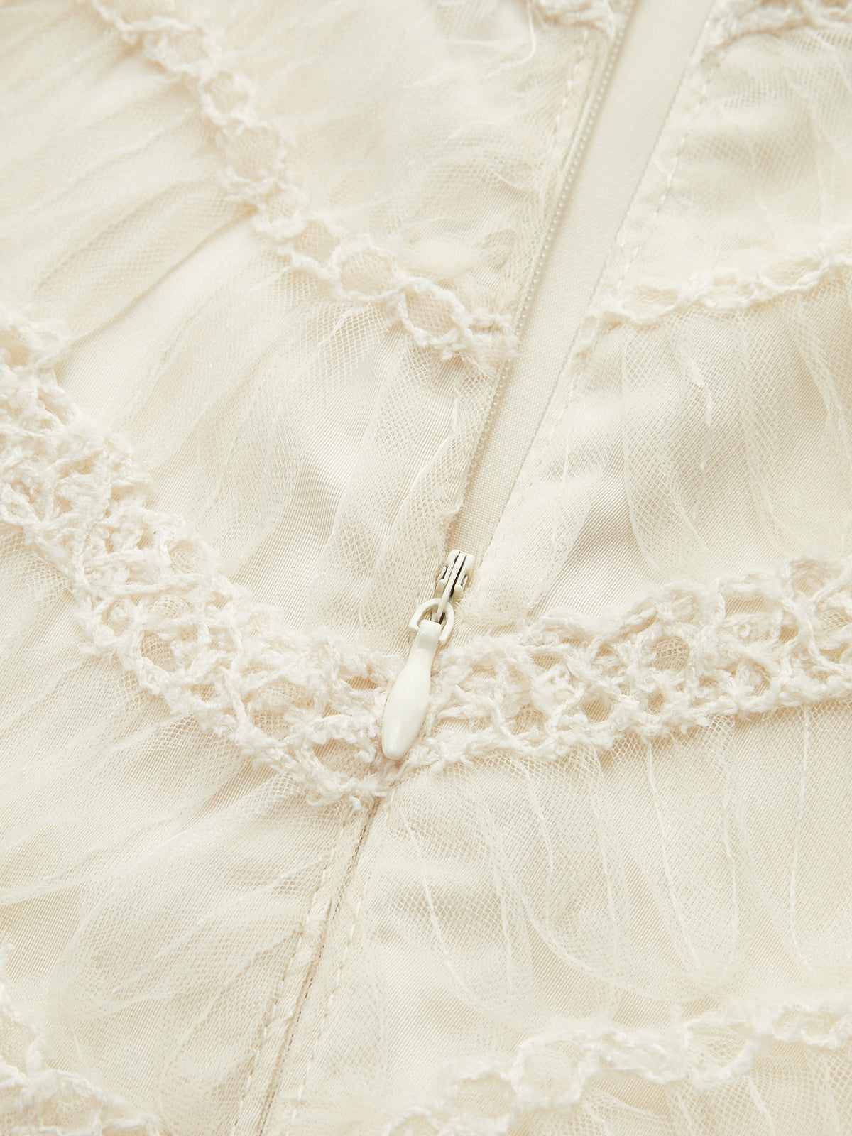 Semi-Sheer Textured Fabric Panel Tulle Dress-Massicos