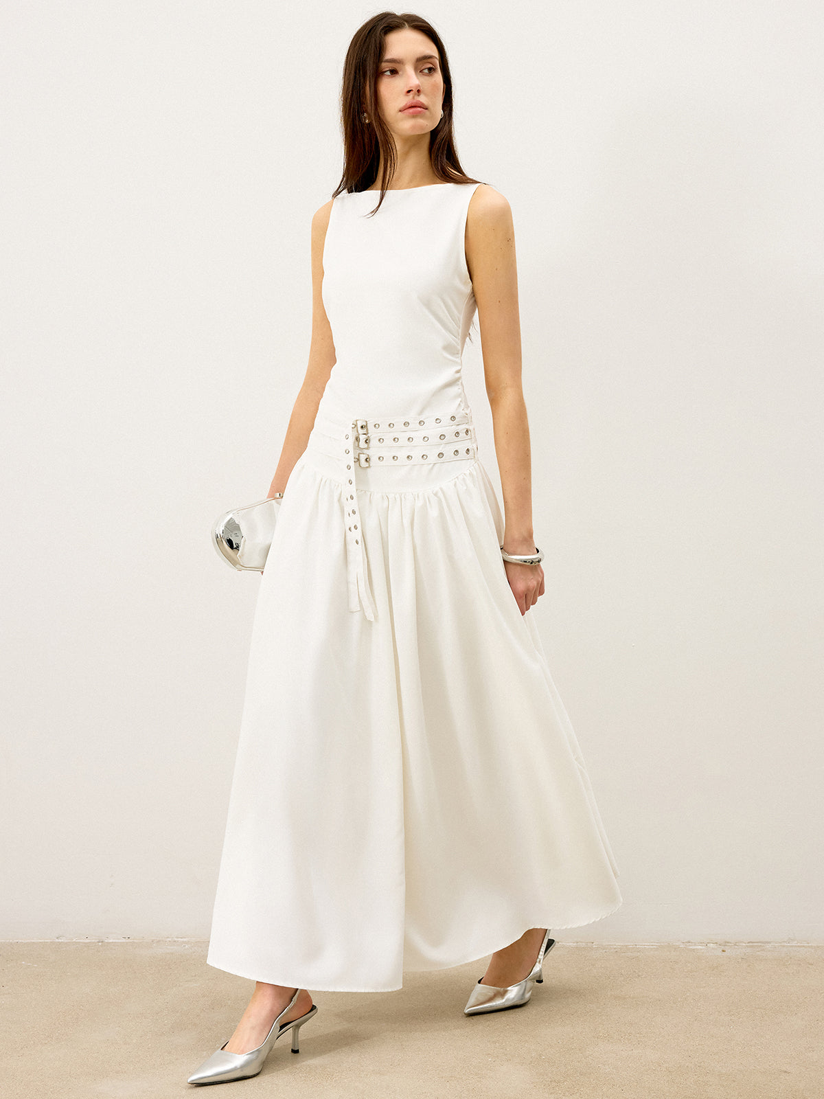 Boat Neck Multi-Belt Low-Waist Maxi Dress-Massicos