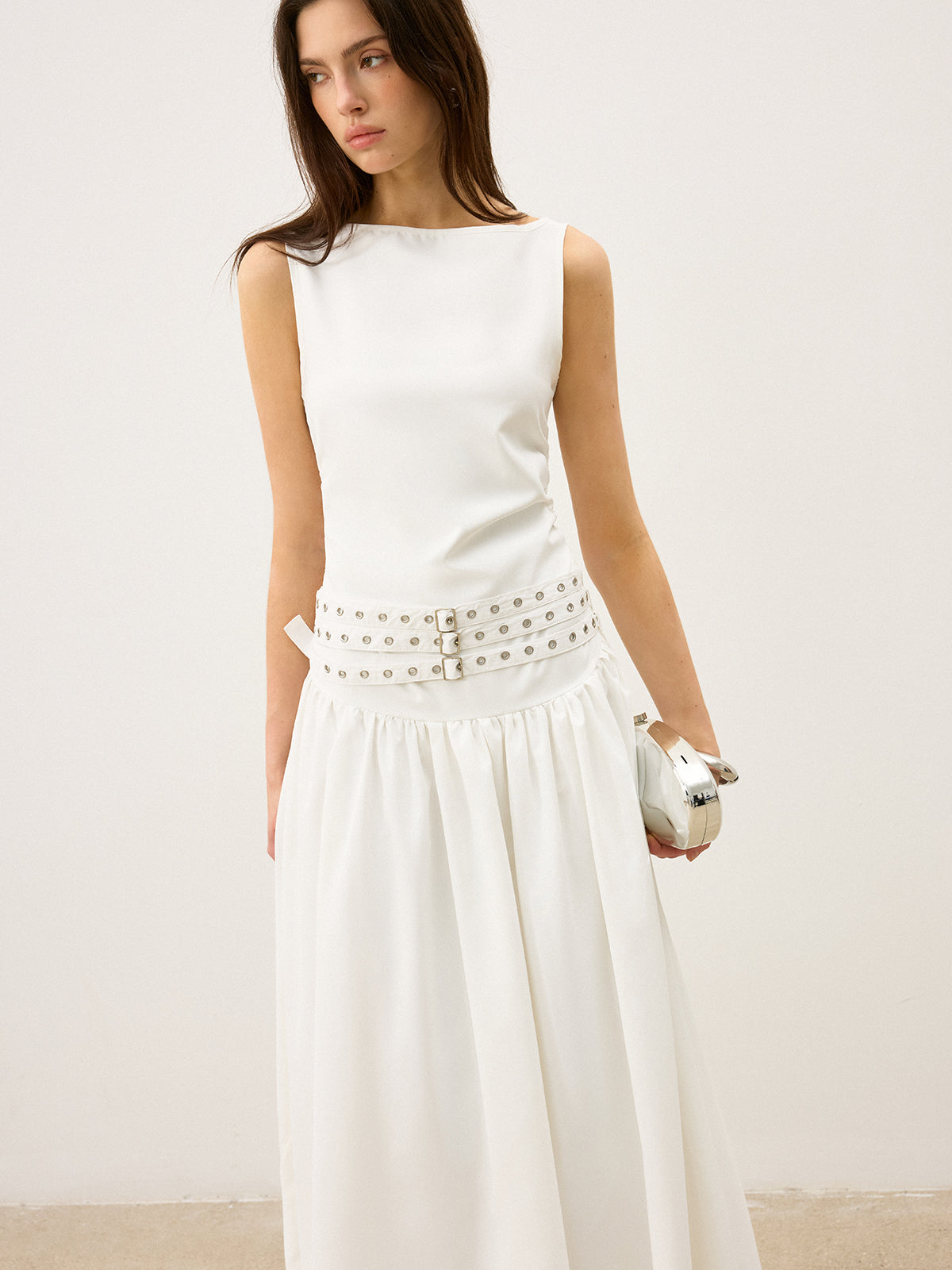 Boat Neck Multi-Belt Low-Waist Maxi Dress-Massicos