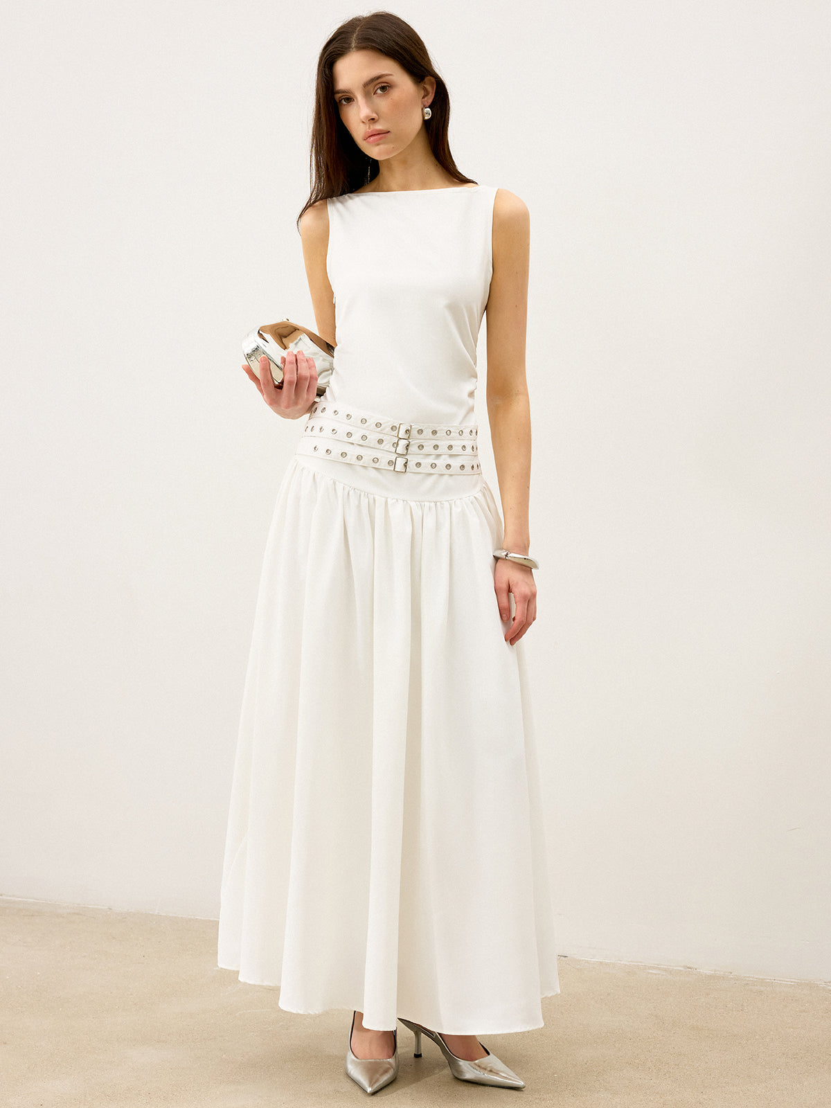 Boat Neck Multi-Belt Low-Waist Maxi Dress-Massicos