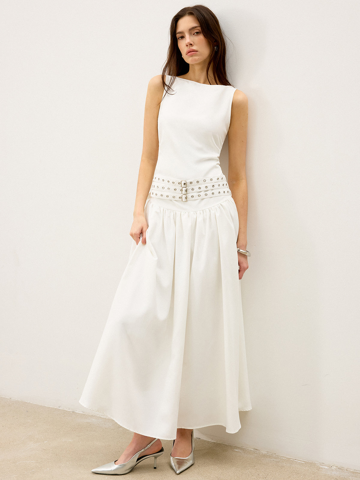 Boat Neck Multi-Belt Low-Waist Maxi Dress-Massicos