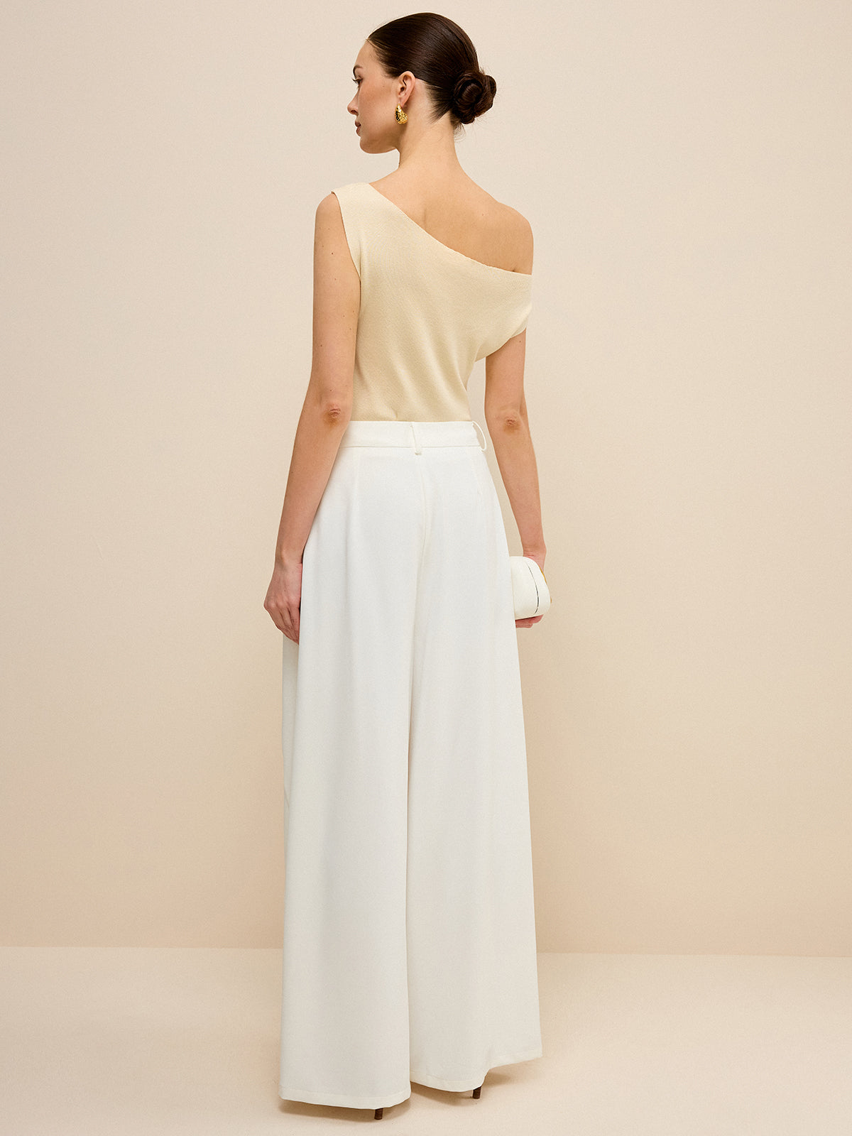Mid-Waisted Wide-Leg Pants with Side Slits-Massicos