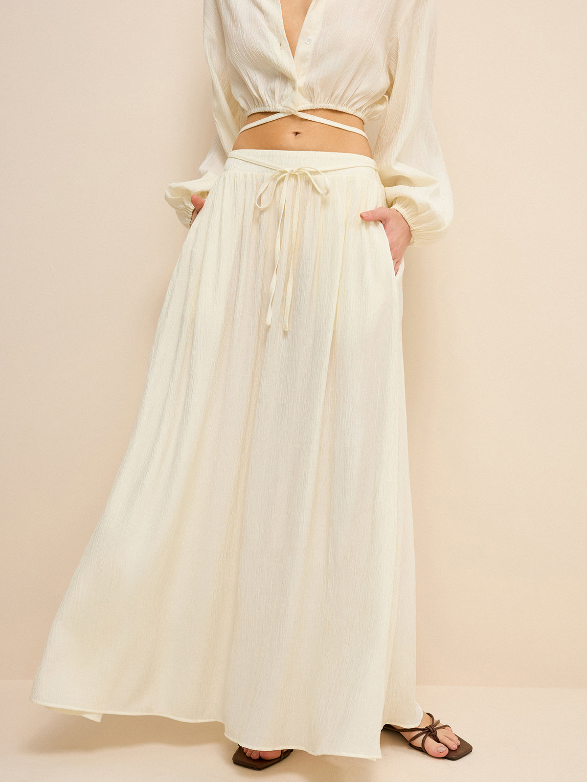 Oversized Textured Pocketed Maxi Skirt-Massicos