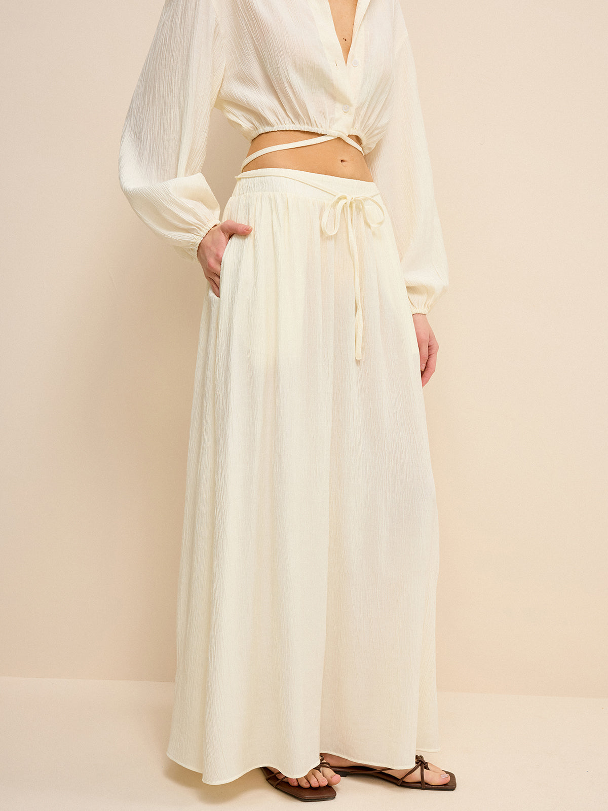 Oversized Textured Pocketed Maxi Skirt-Massicos