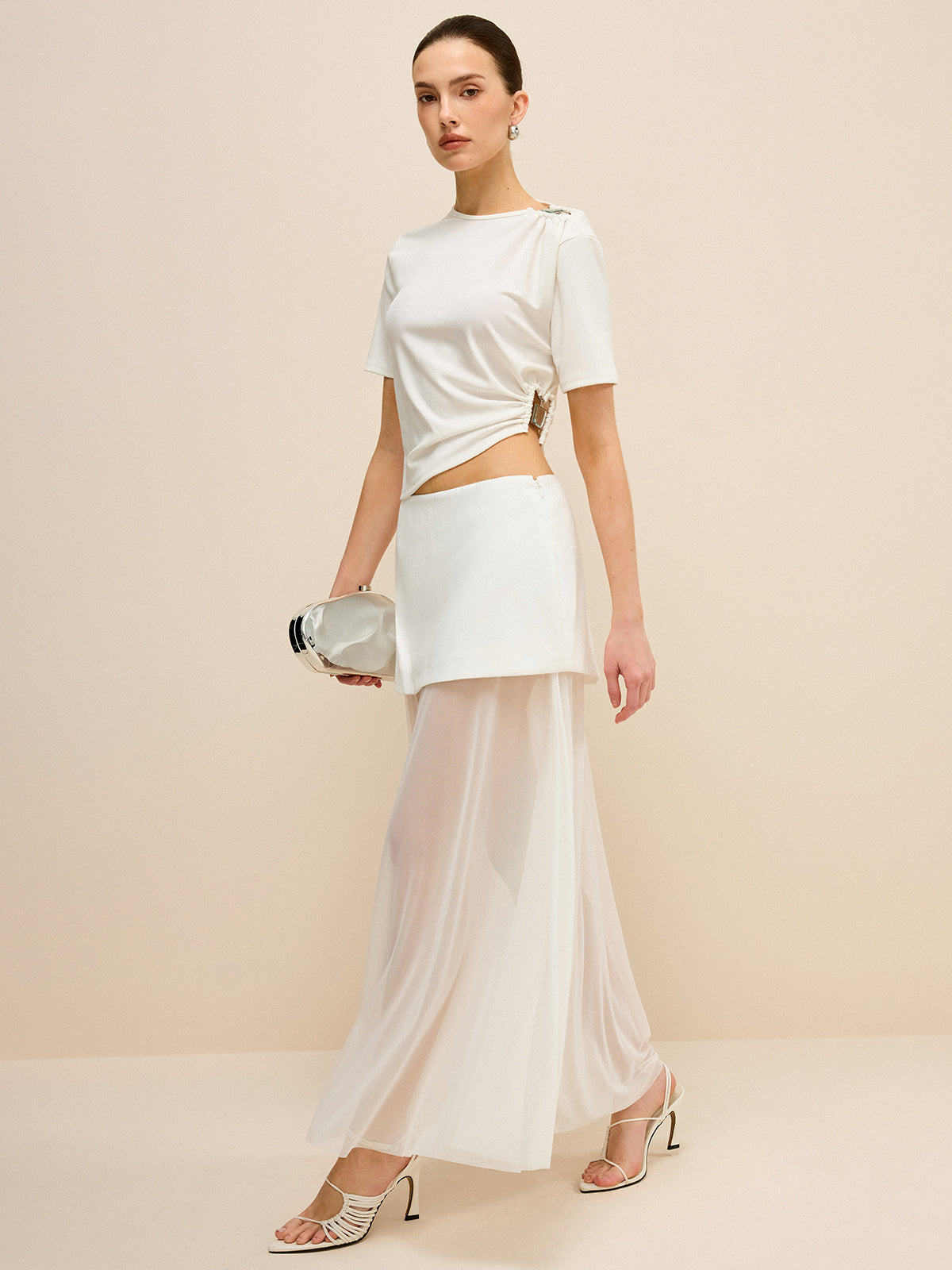 Asymmetrical Buckle Detail Cut-Out Top-Massicos