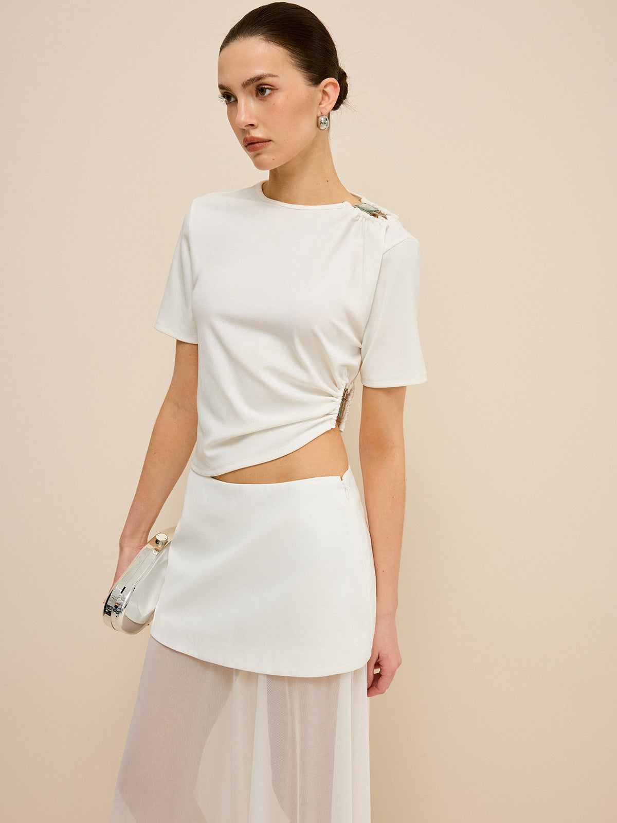 Asymmetrical Buckle Detail Cut-Out Top-Massicos