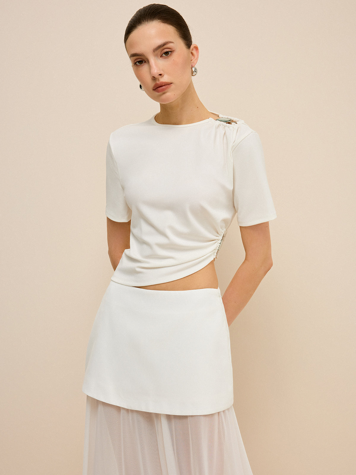Asymmetrical Buckle Detail Cut-Out Top-Massicos