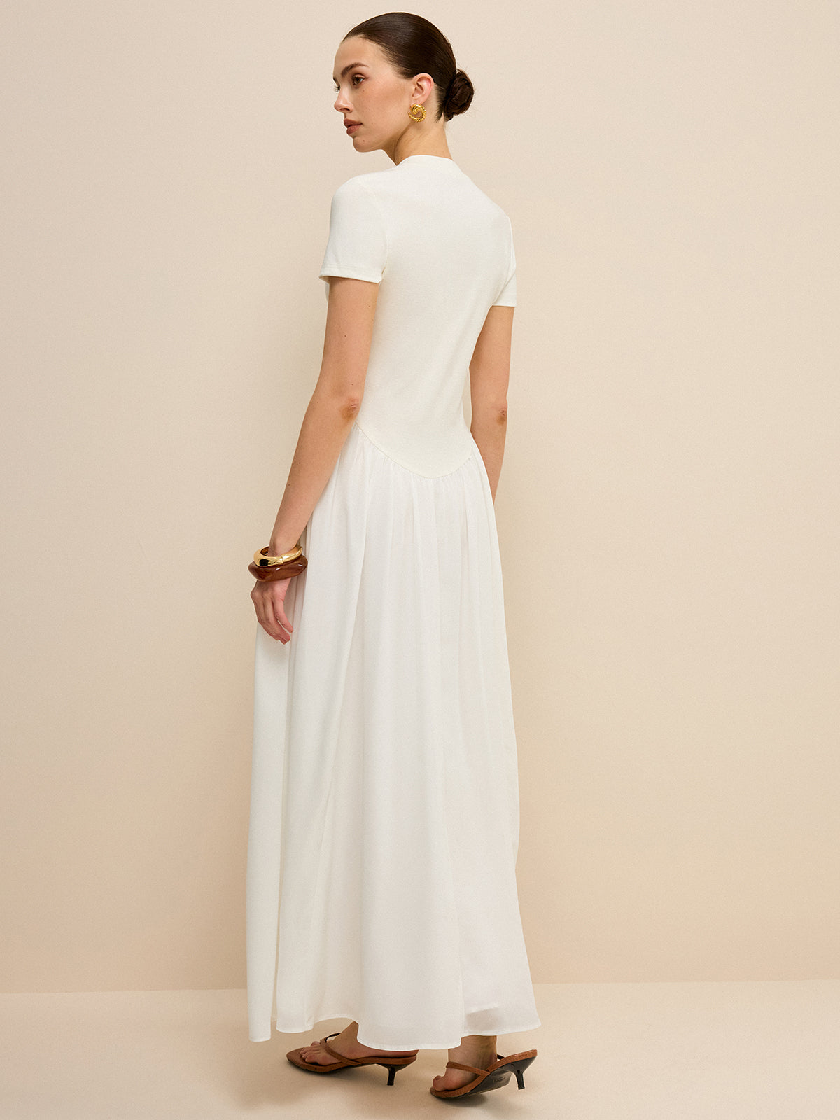 Button-Placket V-Neck Maxi Dress-Massicos