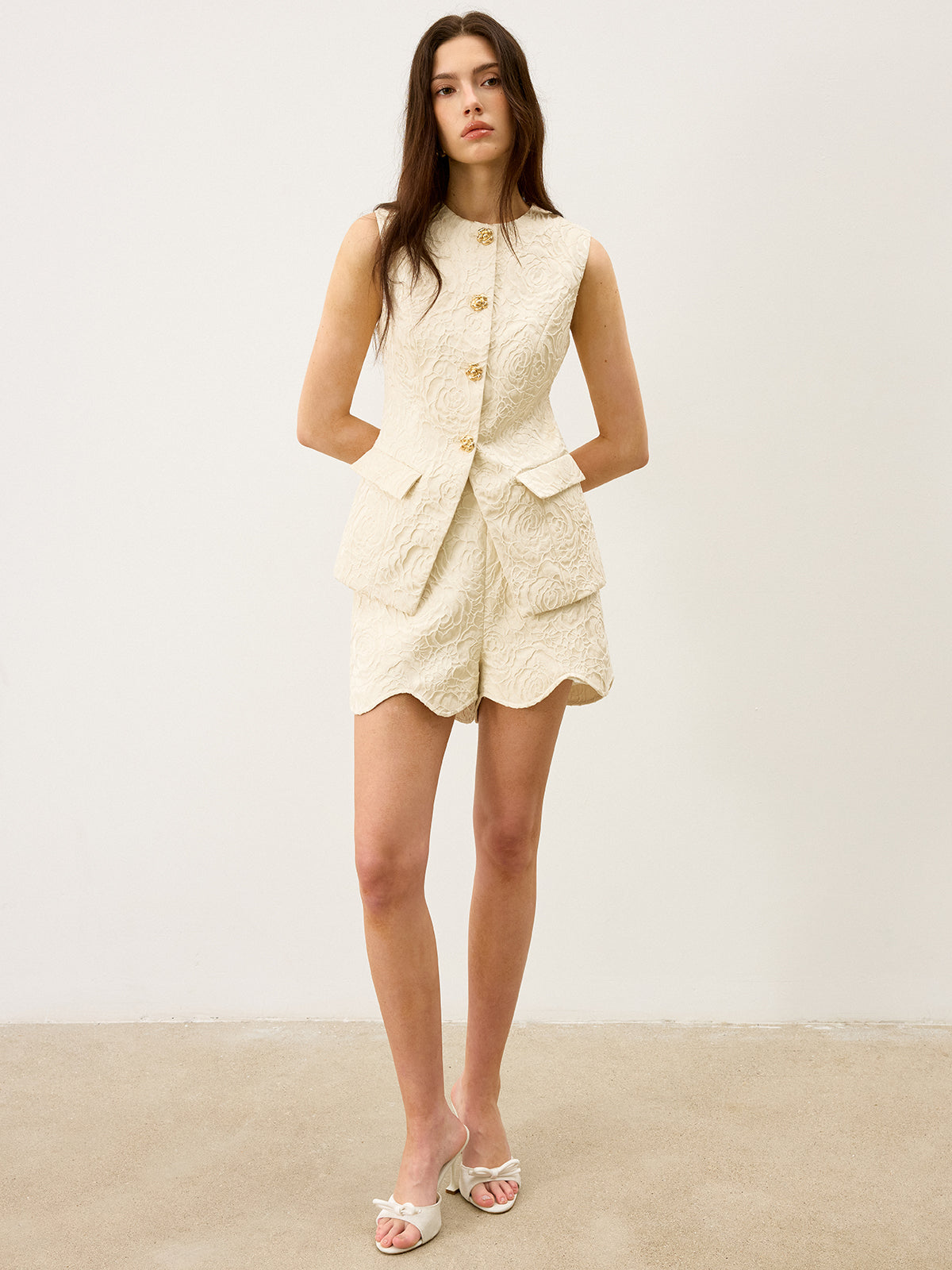 Wool-Blend Textured Jacquard Shorts with Metal Decor-Massicos